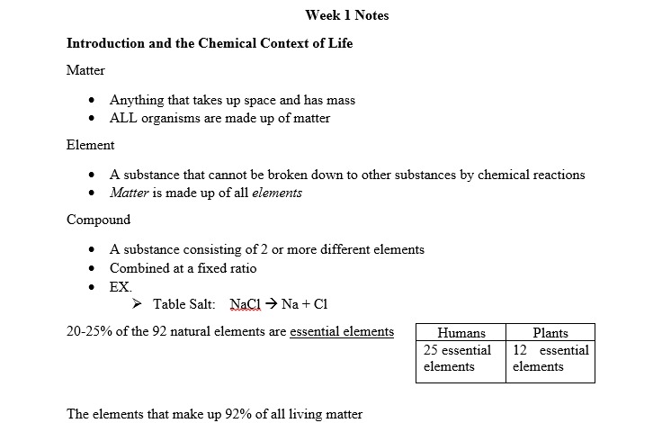 BSC 2010 - Class Notes - Week 1