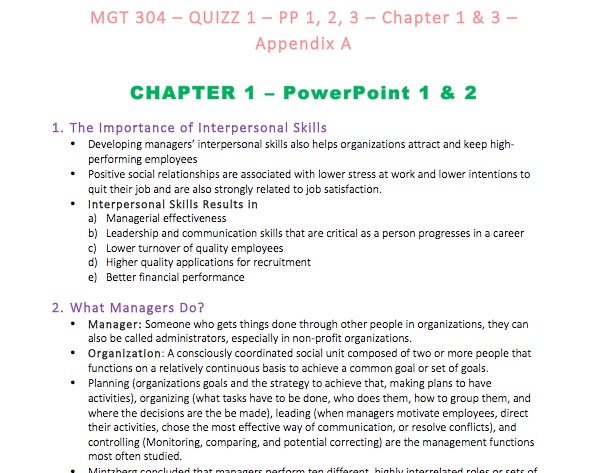 MGT 304 - Class Notes - Week 1