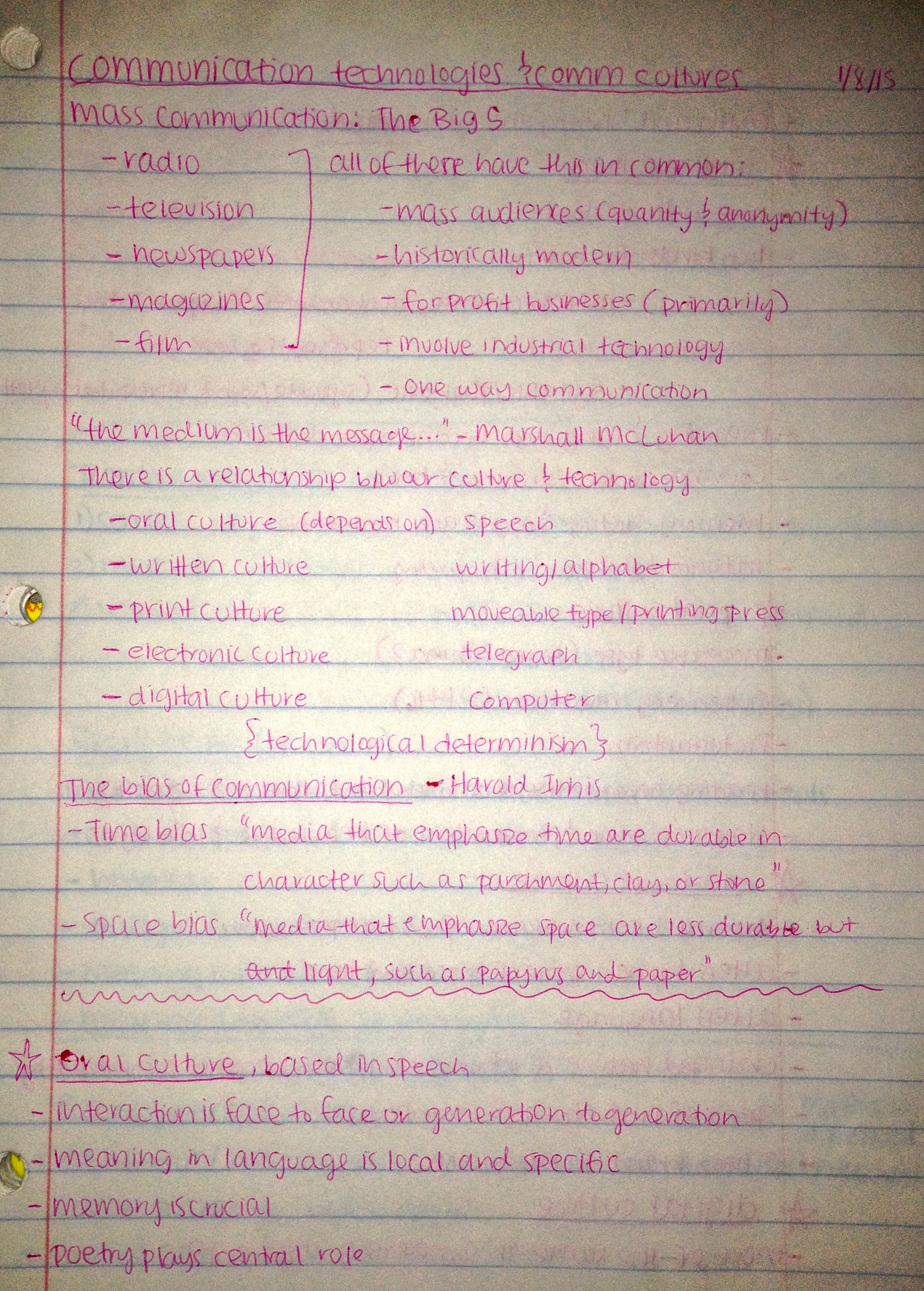 Lecture notes from first week of class- Mass Comm