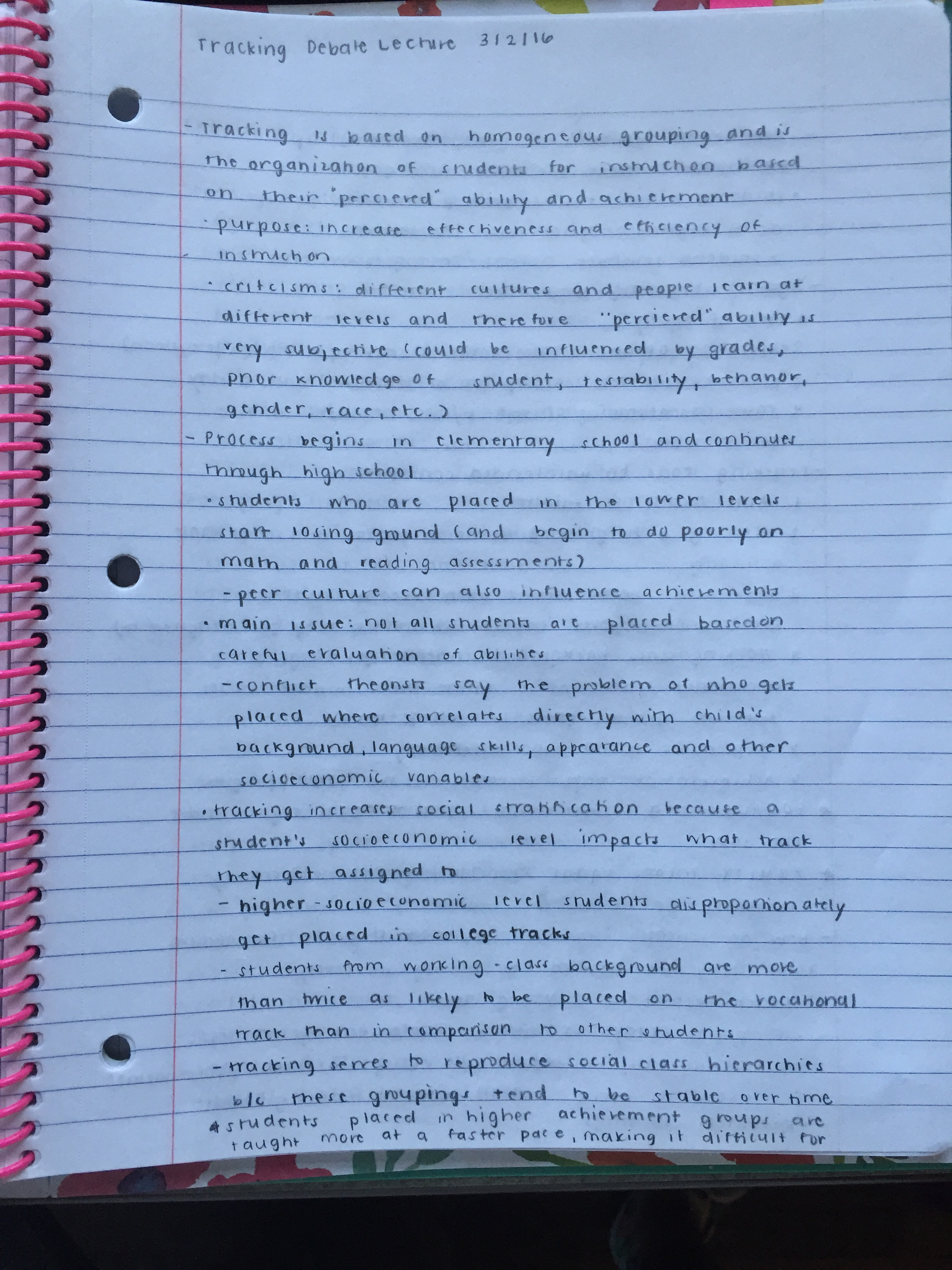 Sociology Tracking Debate Notes