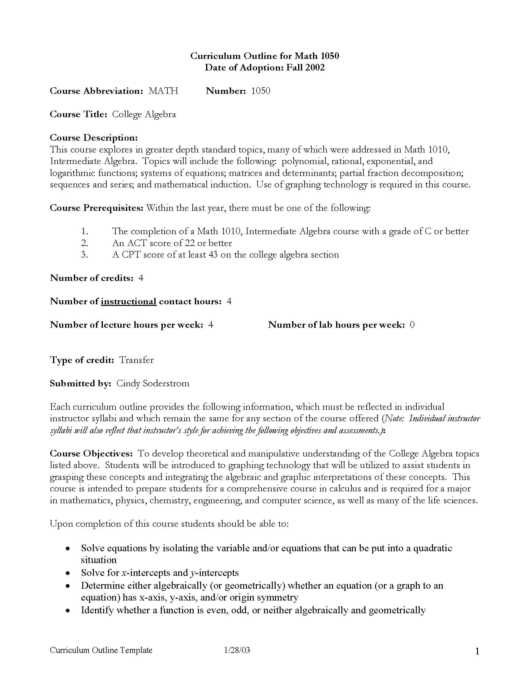 College Algebra (QL)