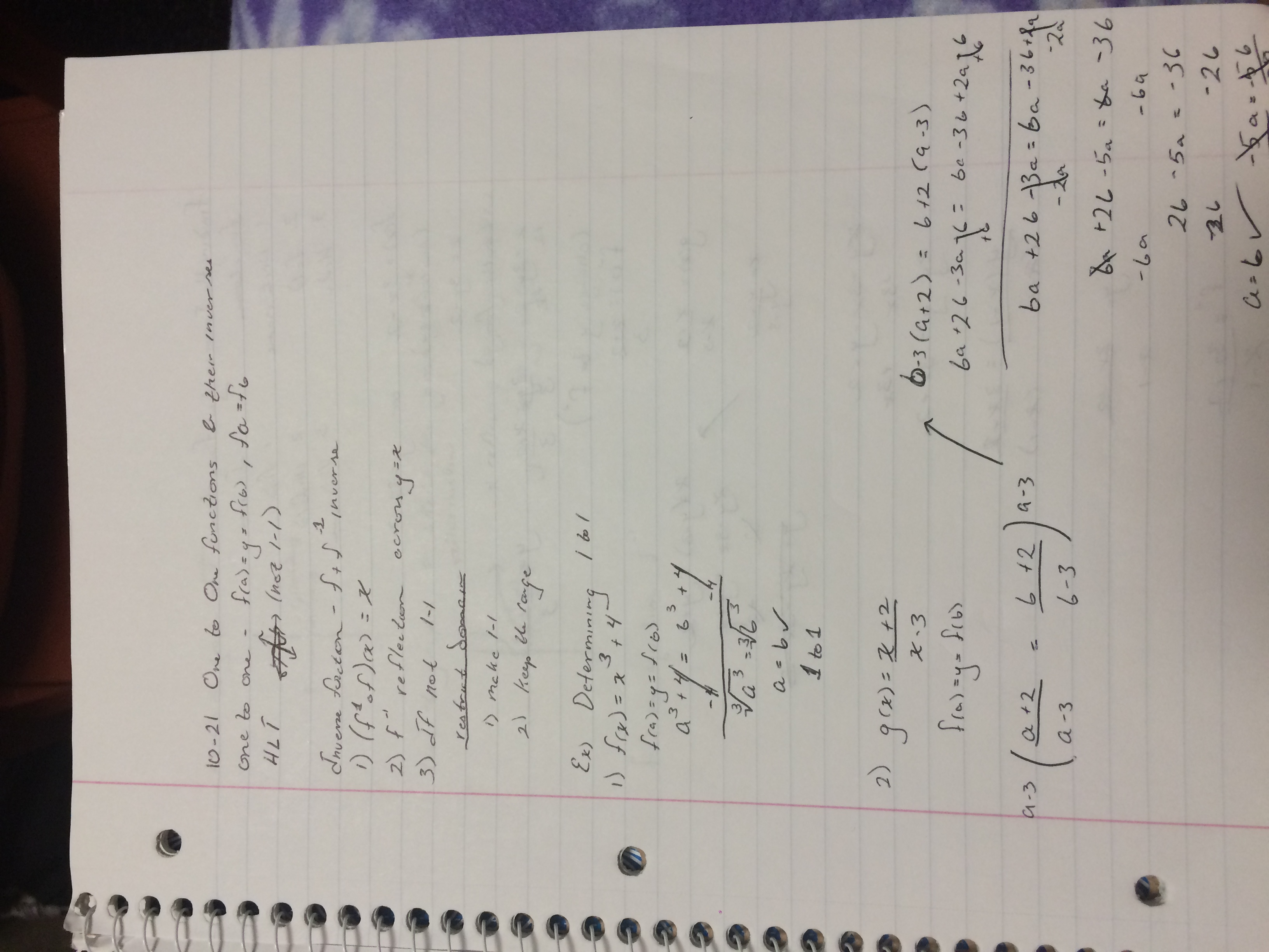 Math 1000 One to One functions and inverses