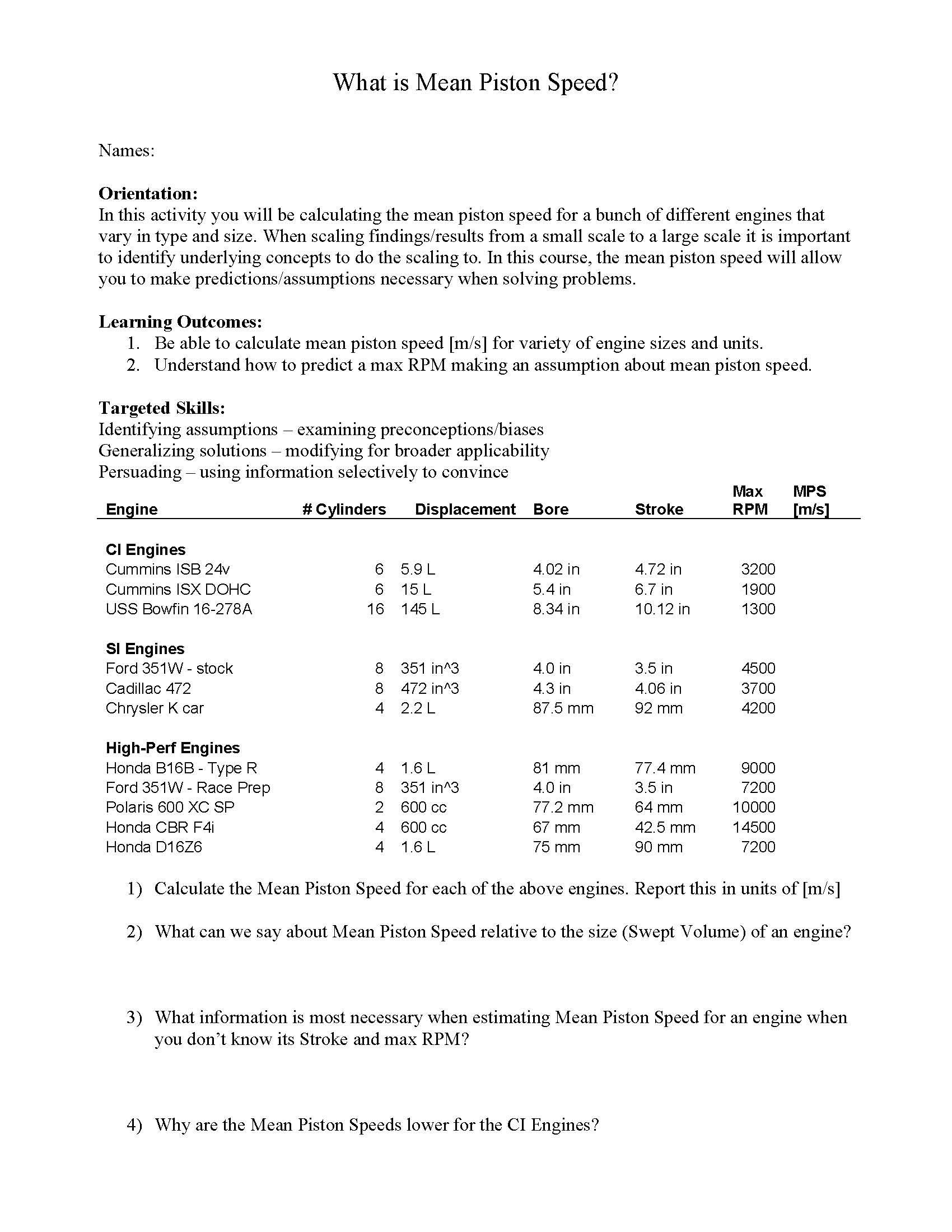 Combustion Engine Systems
