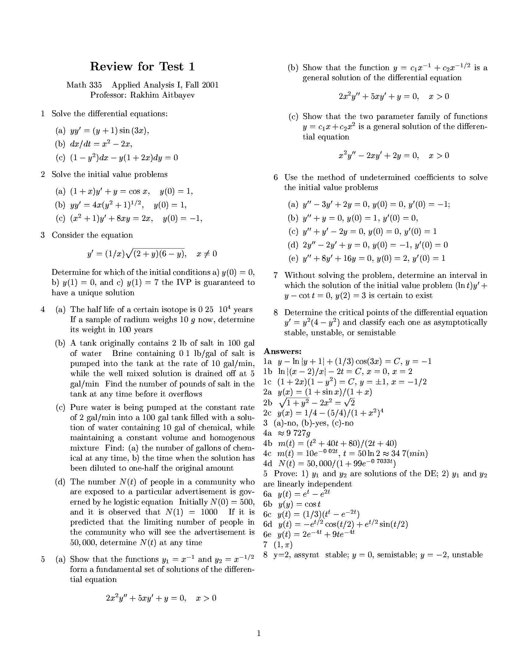 Ordinary Differential Equation
