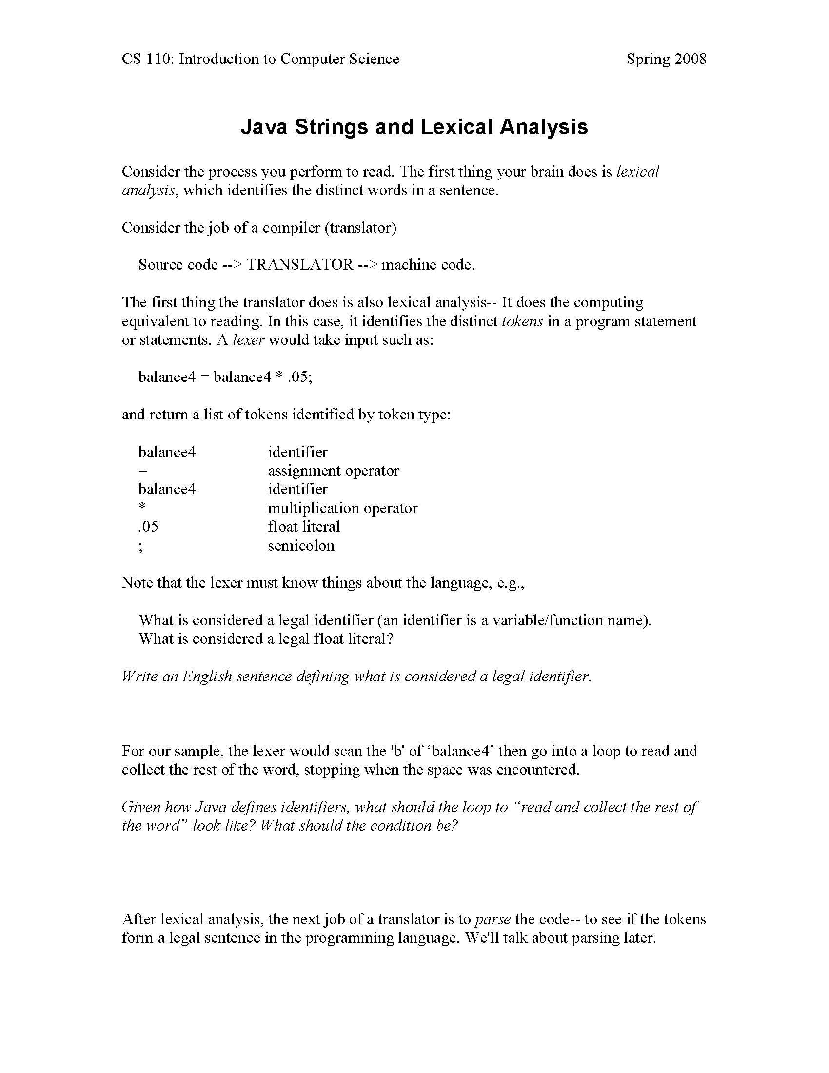 Intro to Computer Science I
