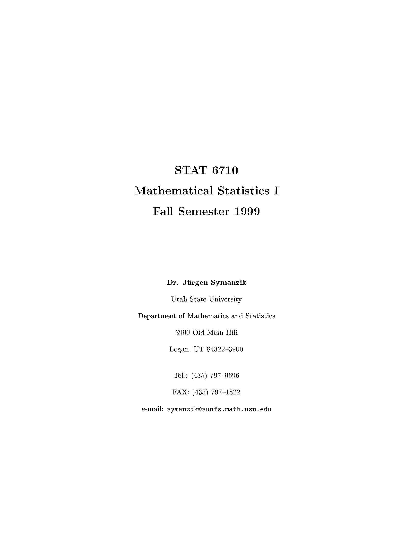 Mathematical Statistics I