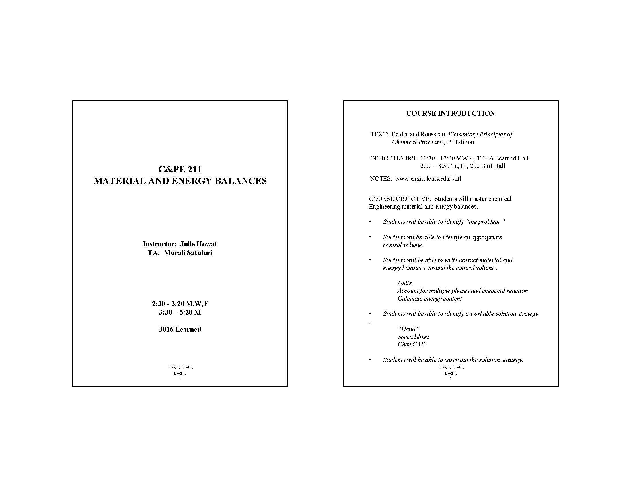 Material and Energy Balances
