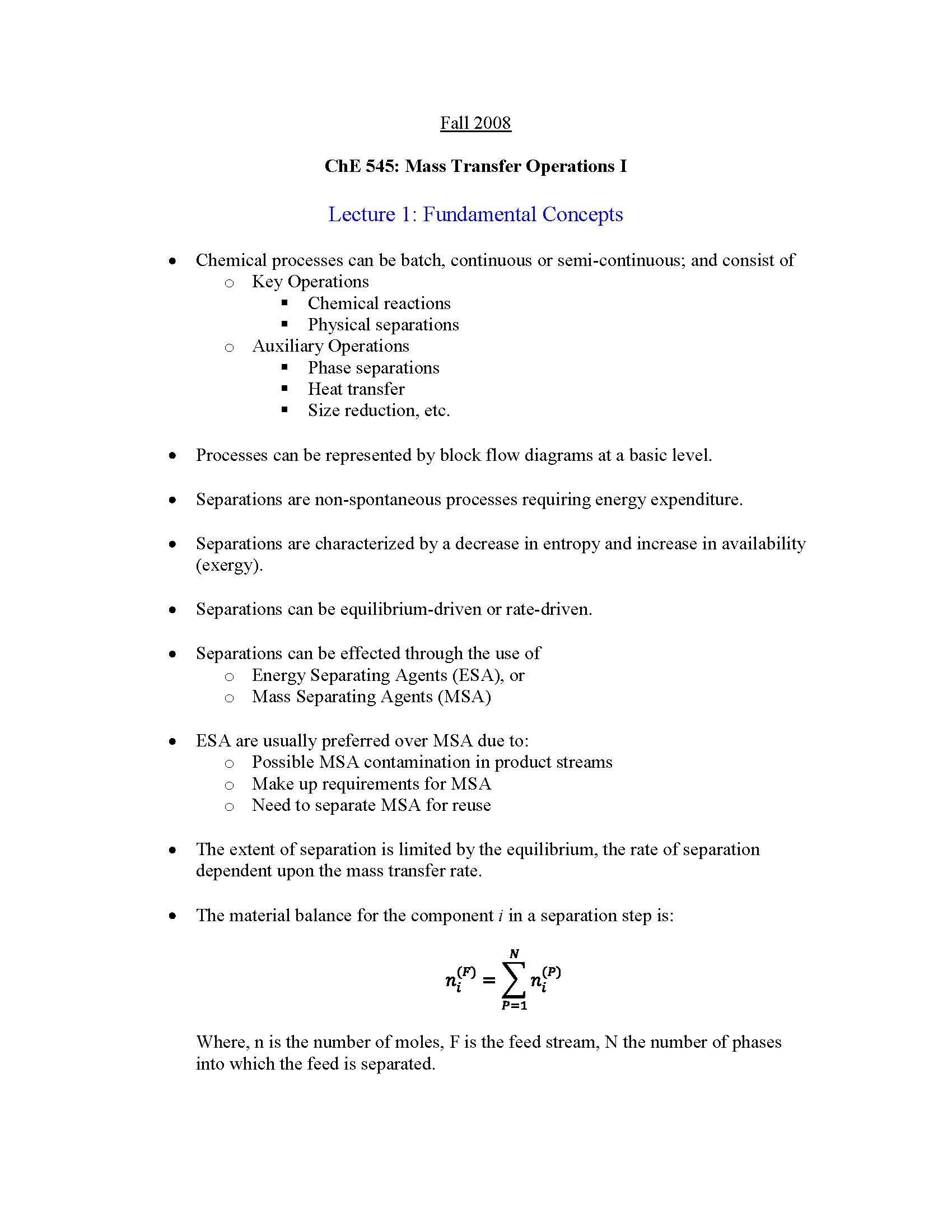 Mass Transfer Operations I