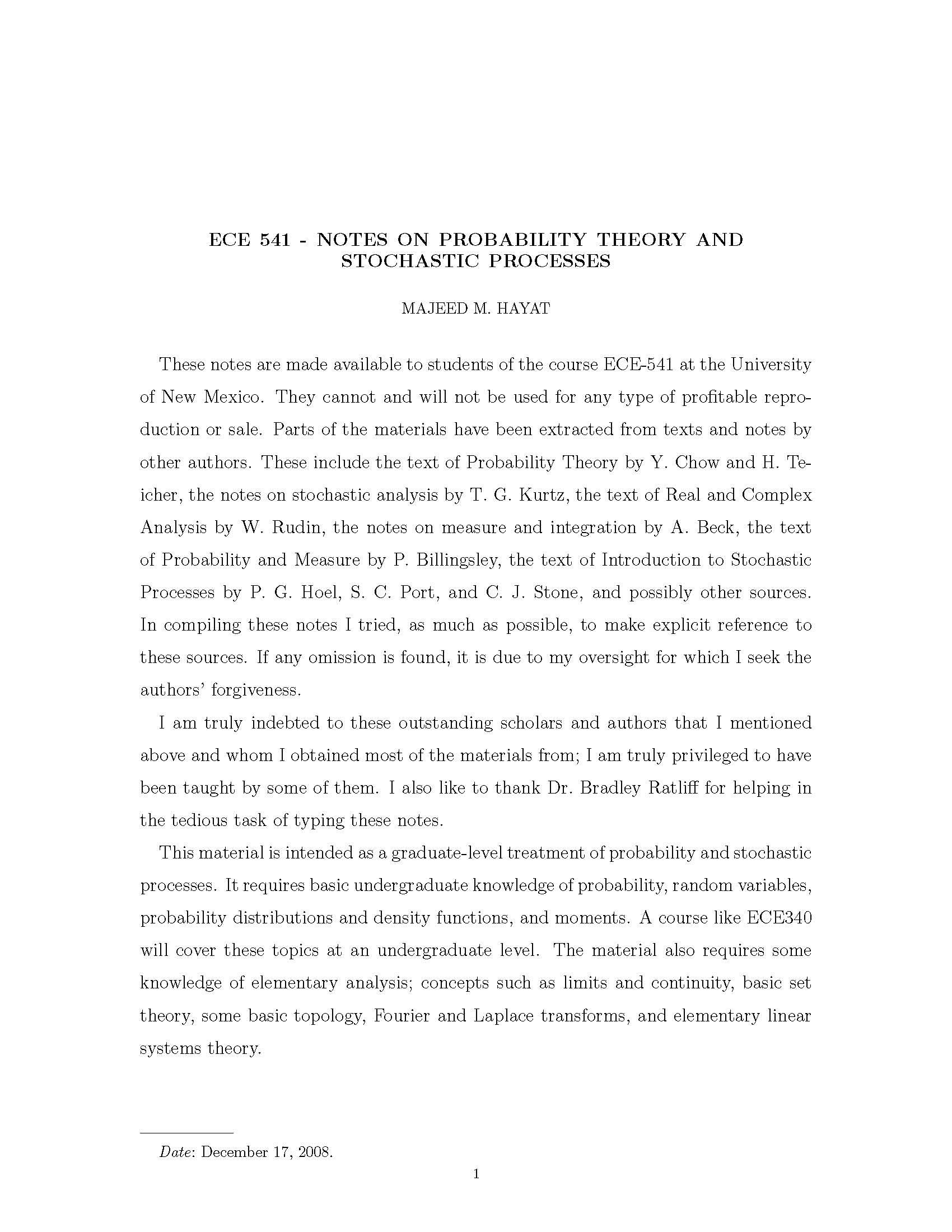 Probability Theory and Stochastic Processes