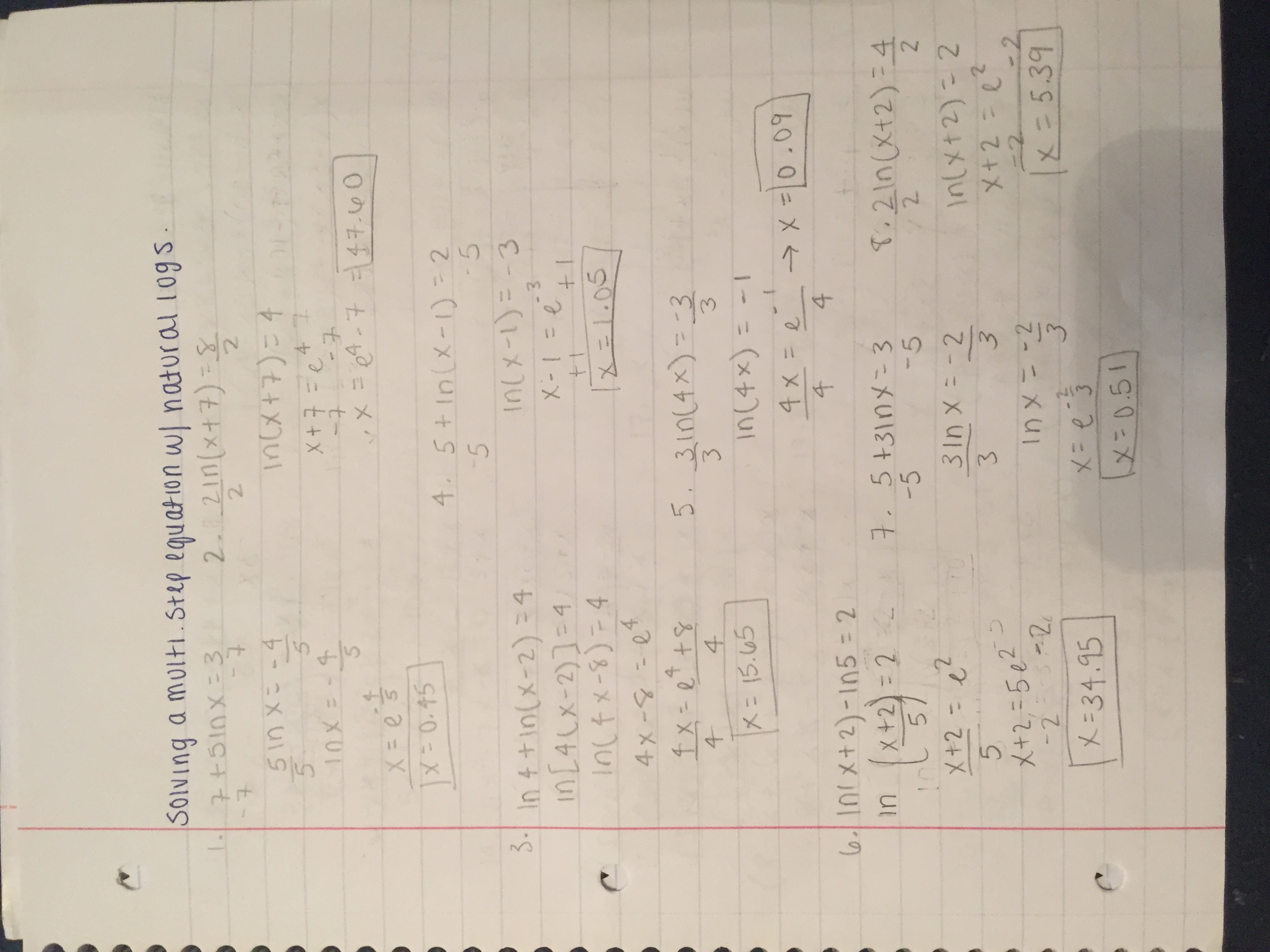 Solving a multi step equation with natural logs