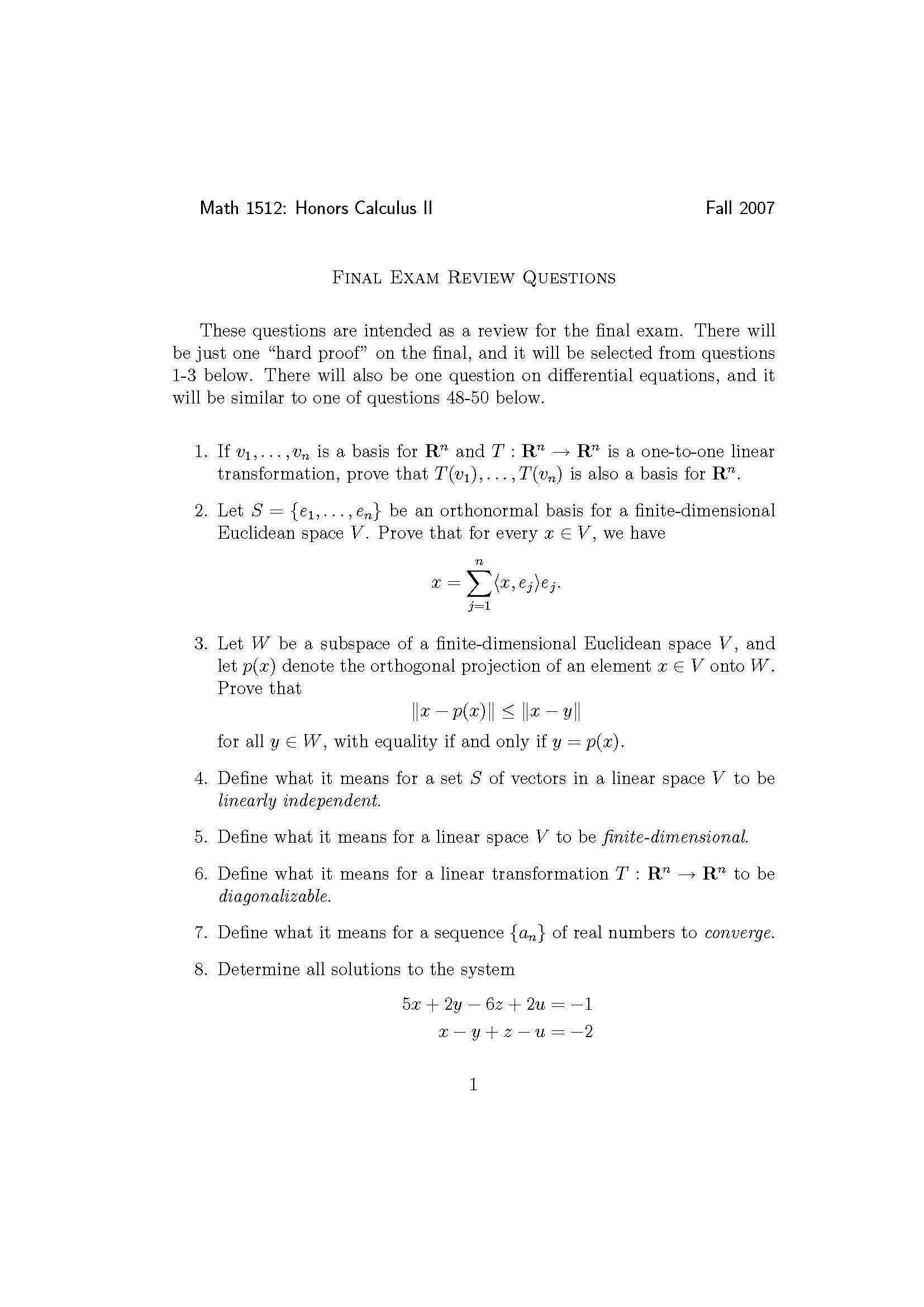 Honors Calculus II