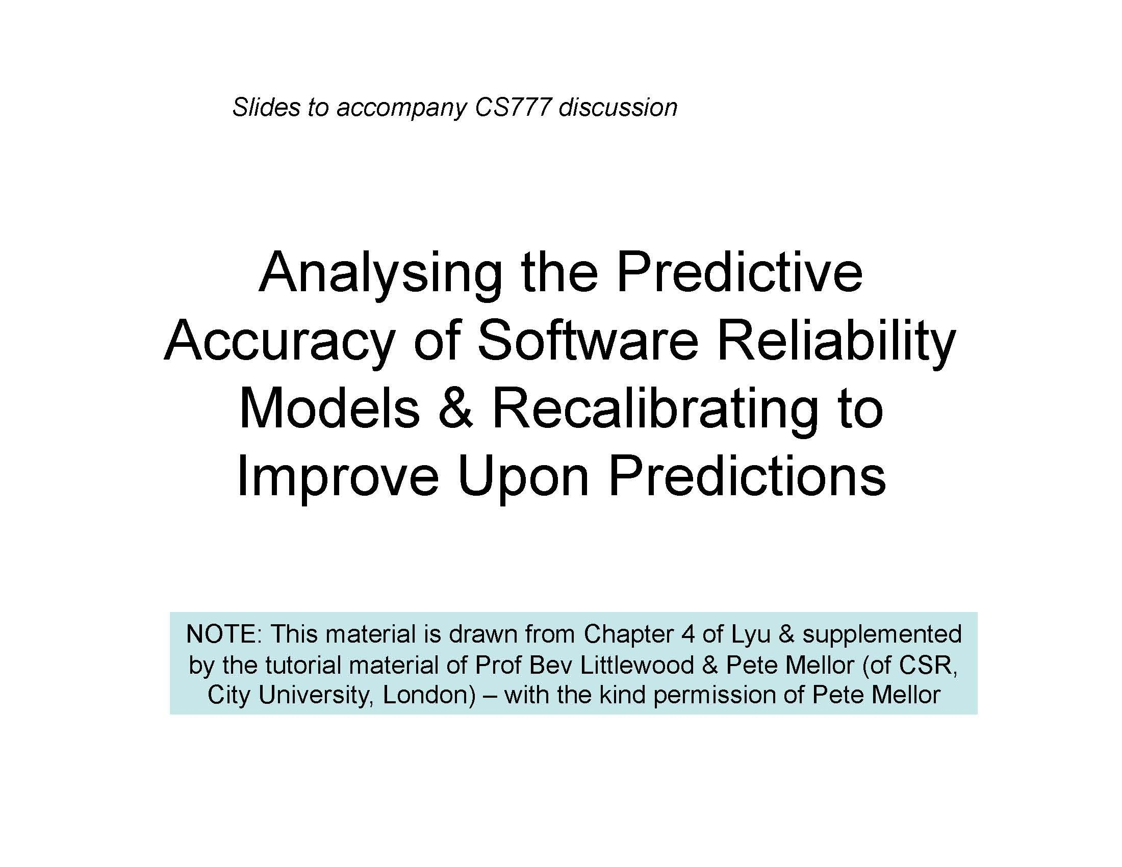 Software Reliability and Quality Assurance
