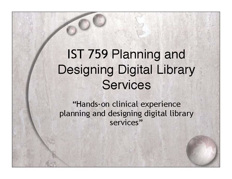 Planning and Designing Digital Library Services