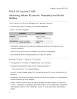 POLS 112 Lecture: Allocating Values - Economic Prosperity and Social Welfare