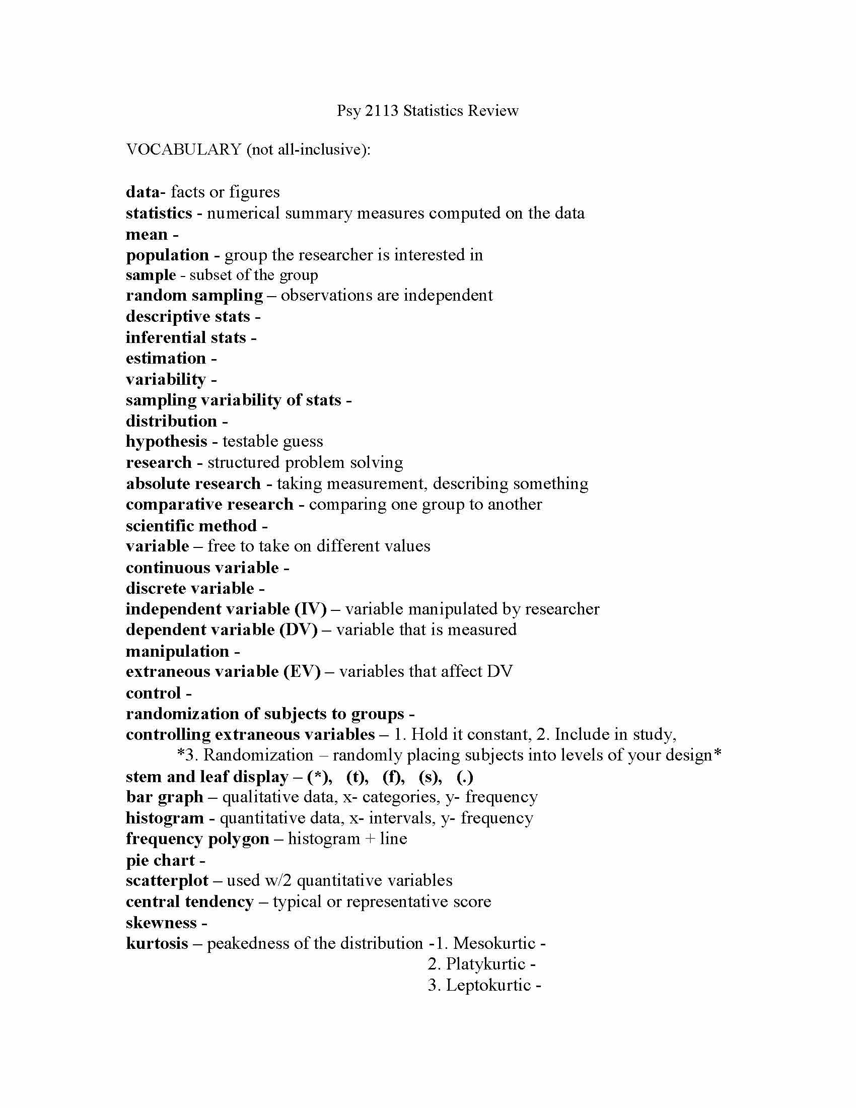 Research Methods I Statistics