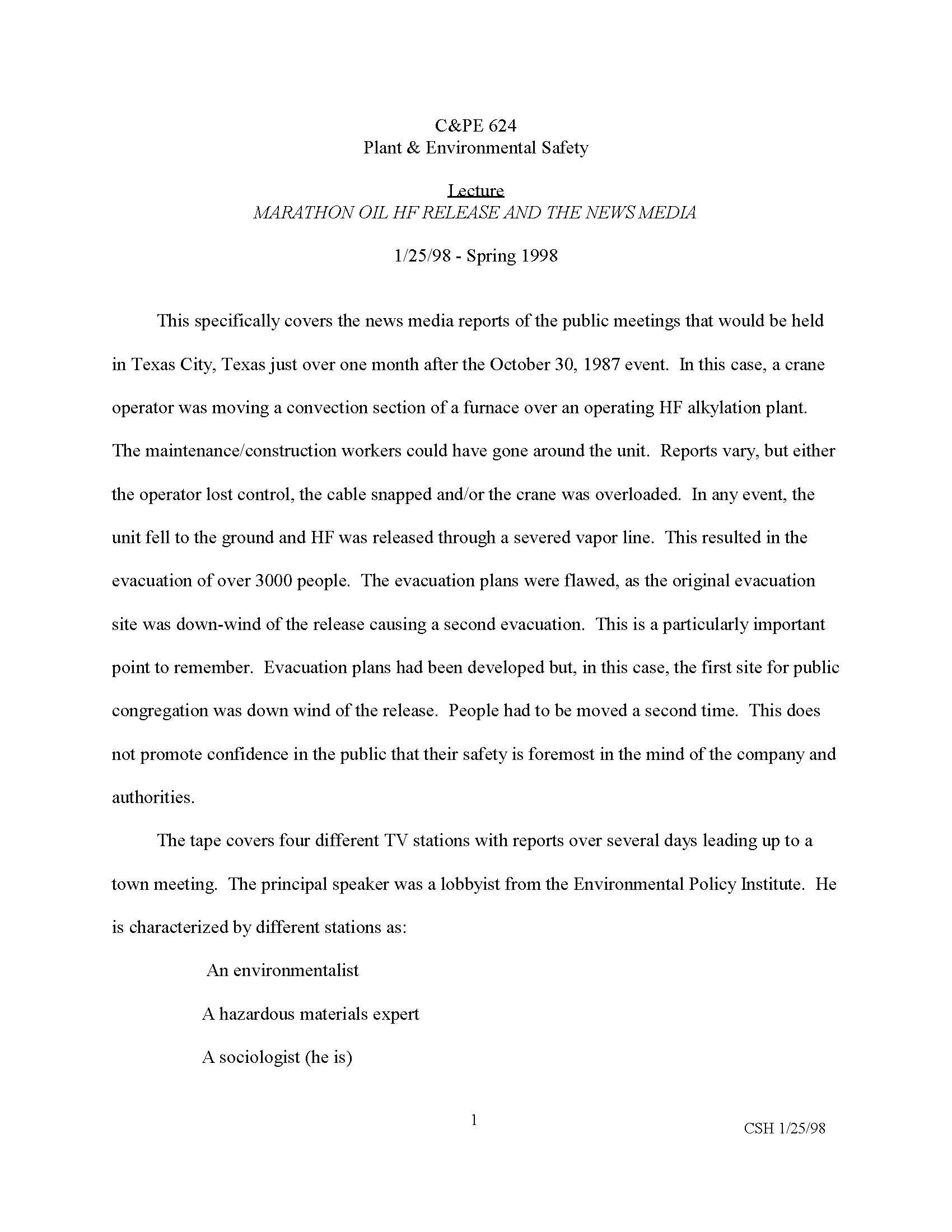 Plant and Environmental Safety