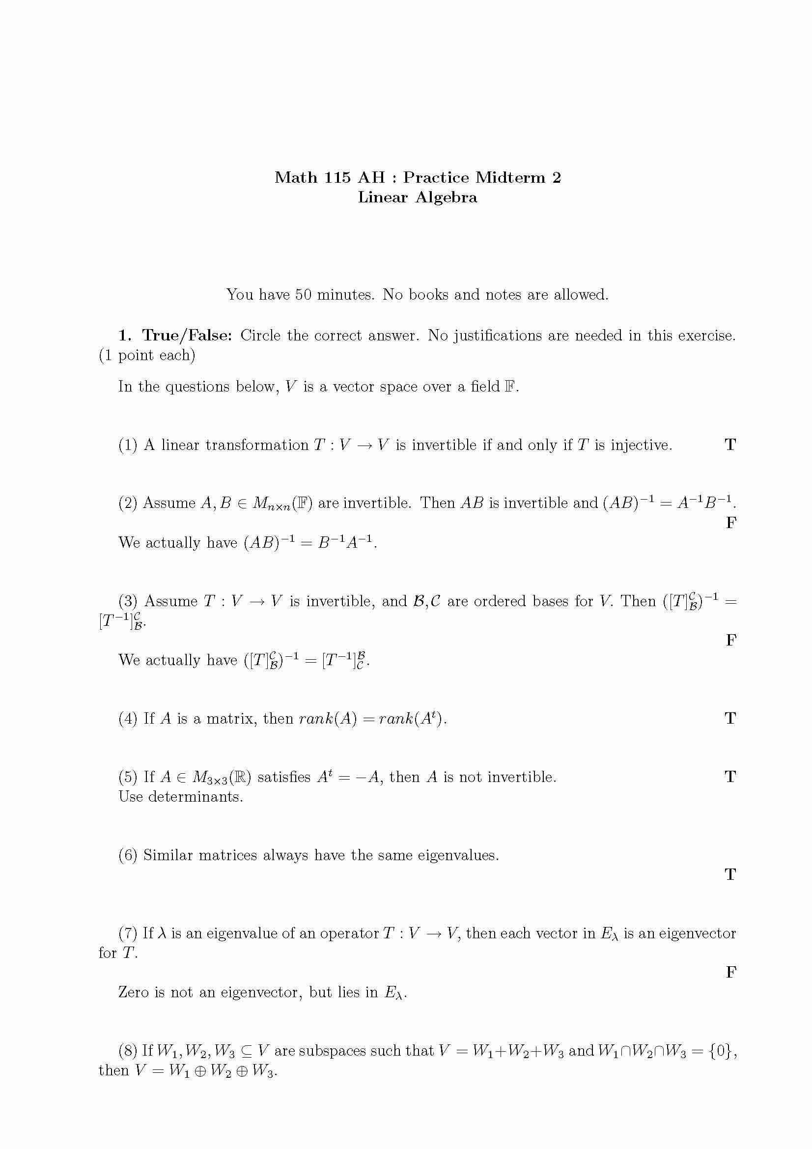 Linear Algebra (Honors)
