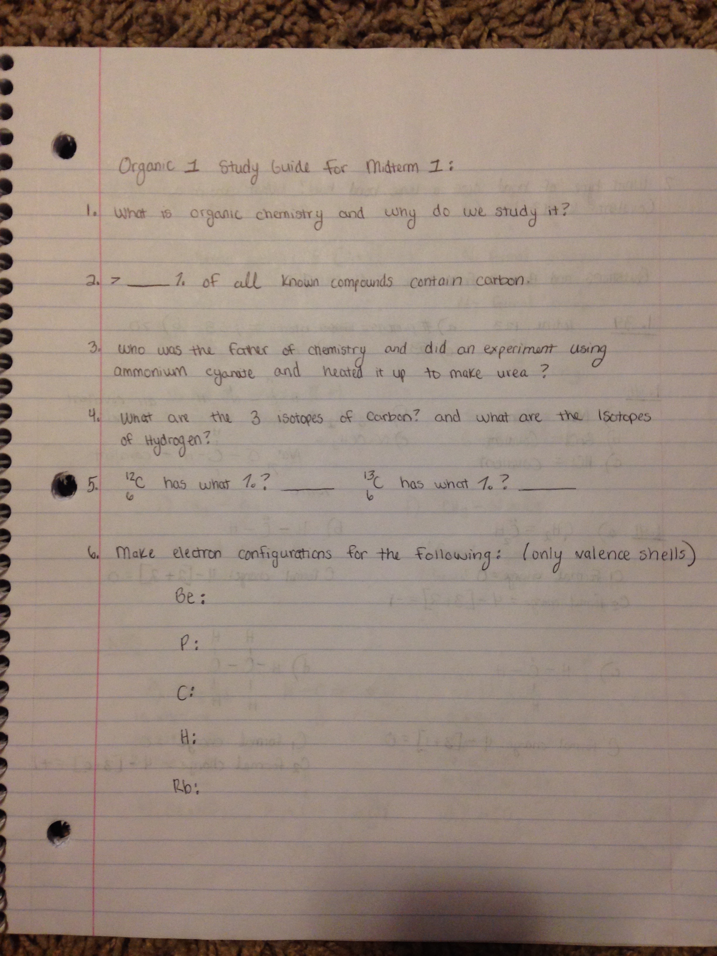 Organic Chem Study Guide for Exam 1