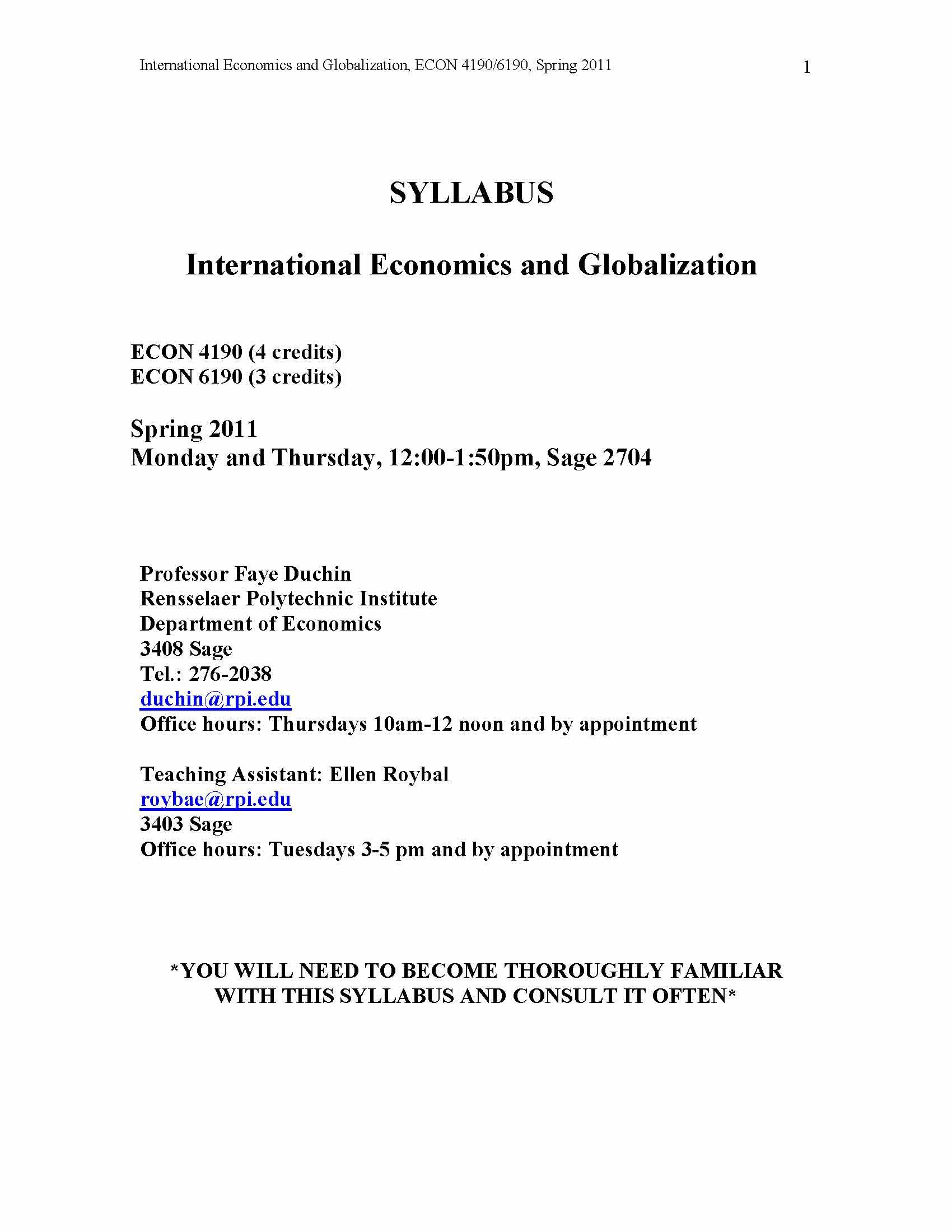 INTERNATIONAL ECONOMICS AND GLOBALIZATION