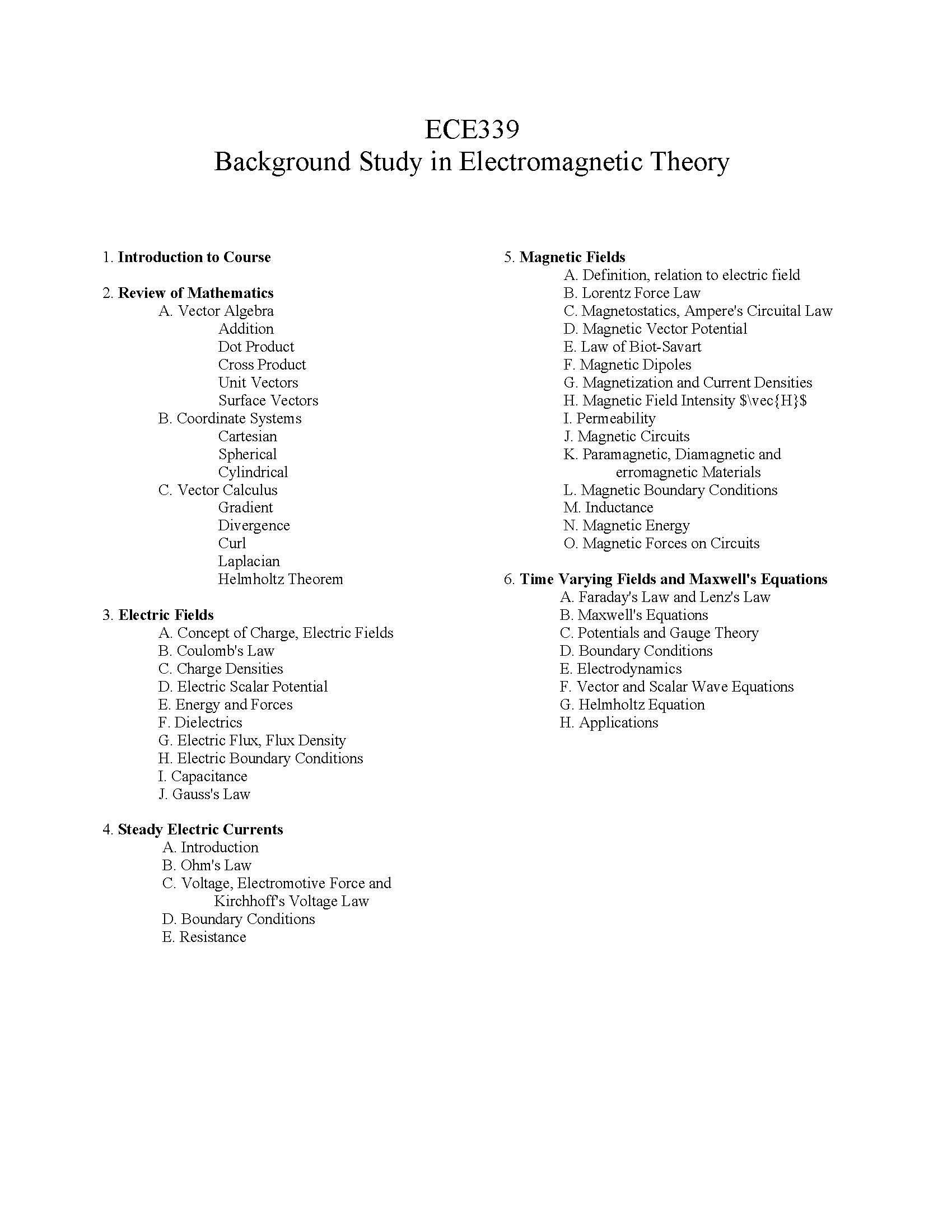 Background Study in Electromagnetic Theory