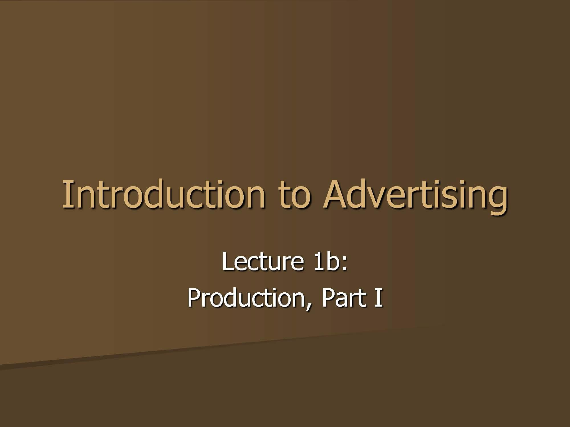Introduction To Advertising