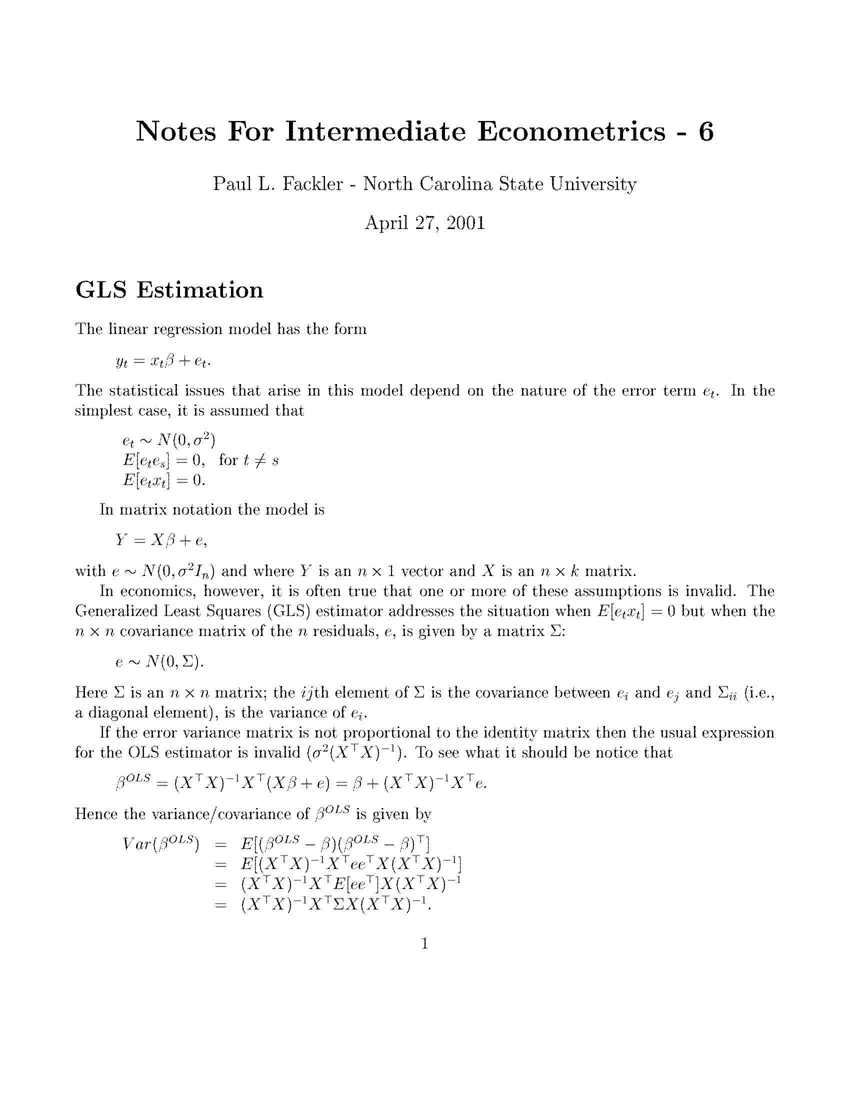 Intermediate Econometrics