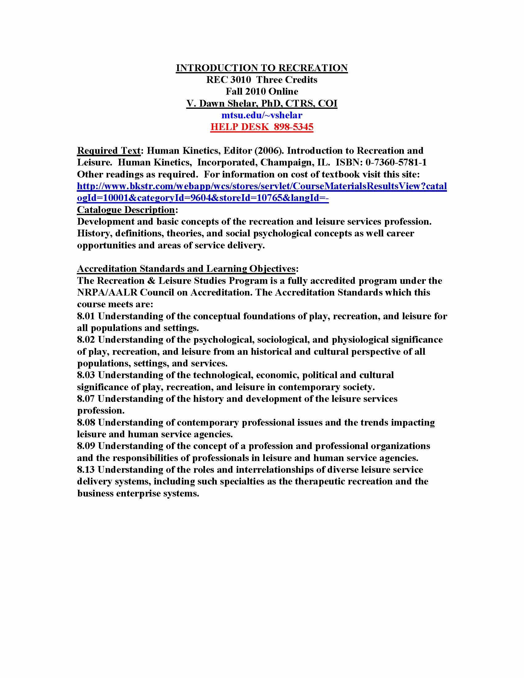 Introduction to Recreation and Leisure Services