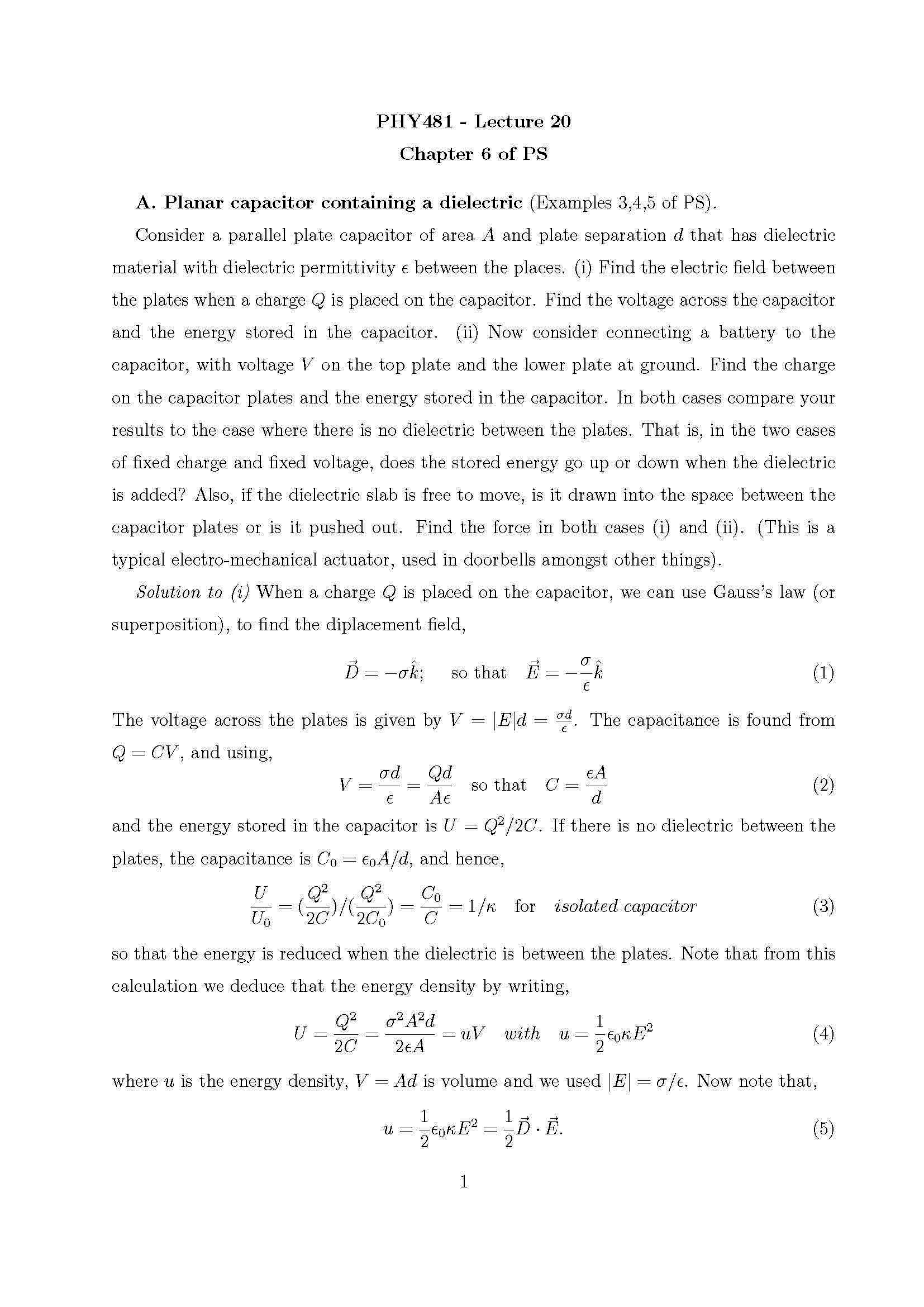 Electricity and Magnetism I