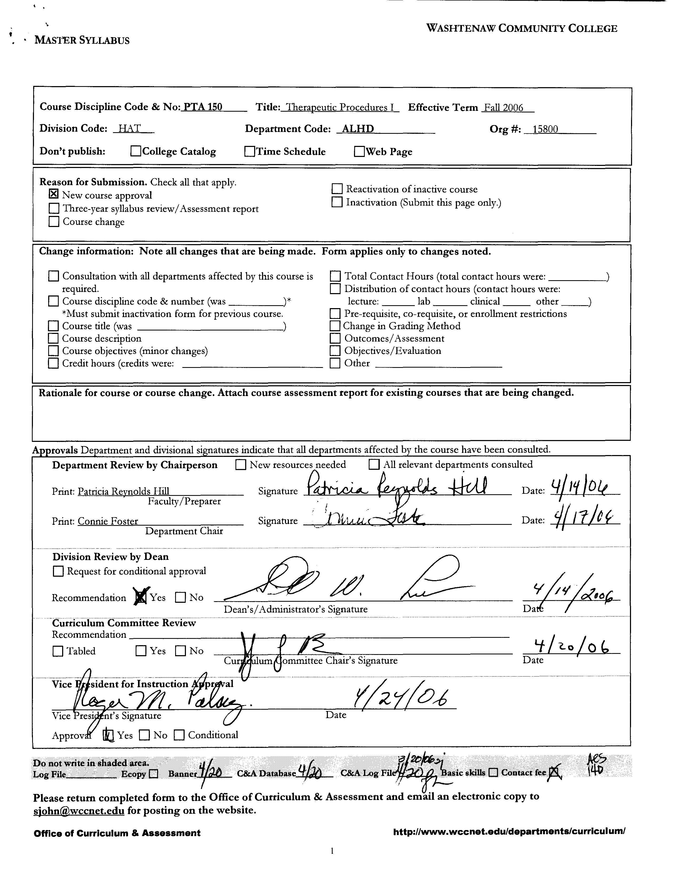 Therapeutic Procedures I