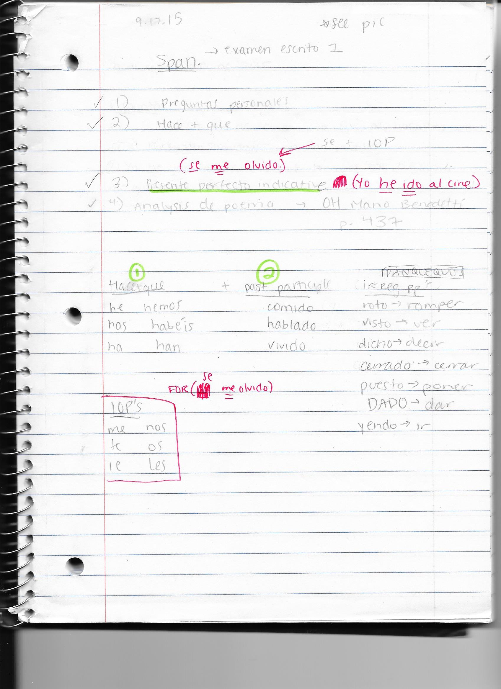 Presente Perfecto Tense, etc. Notes