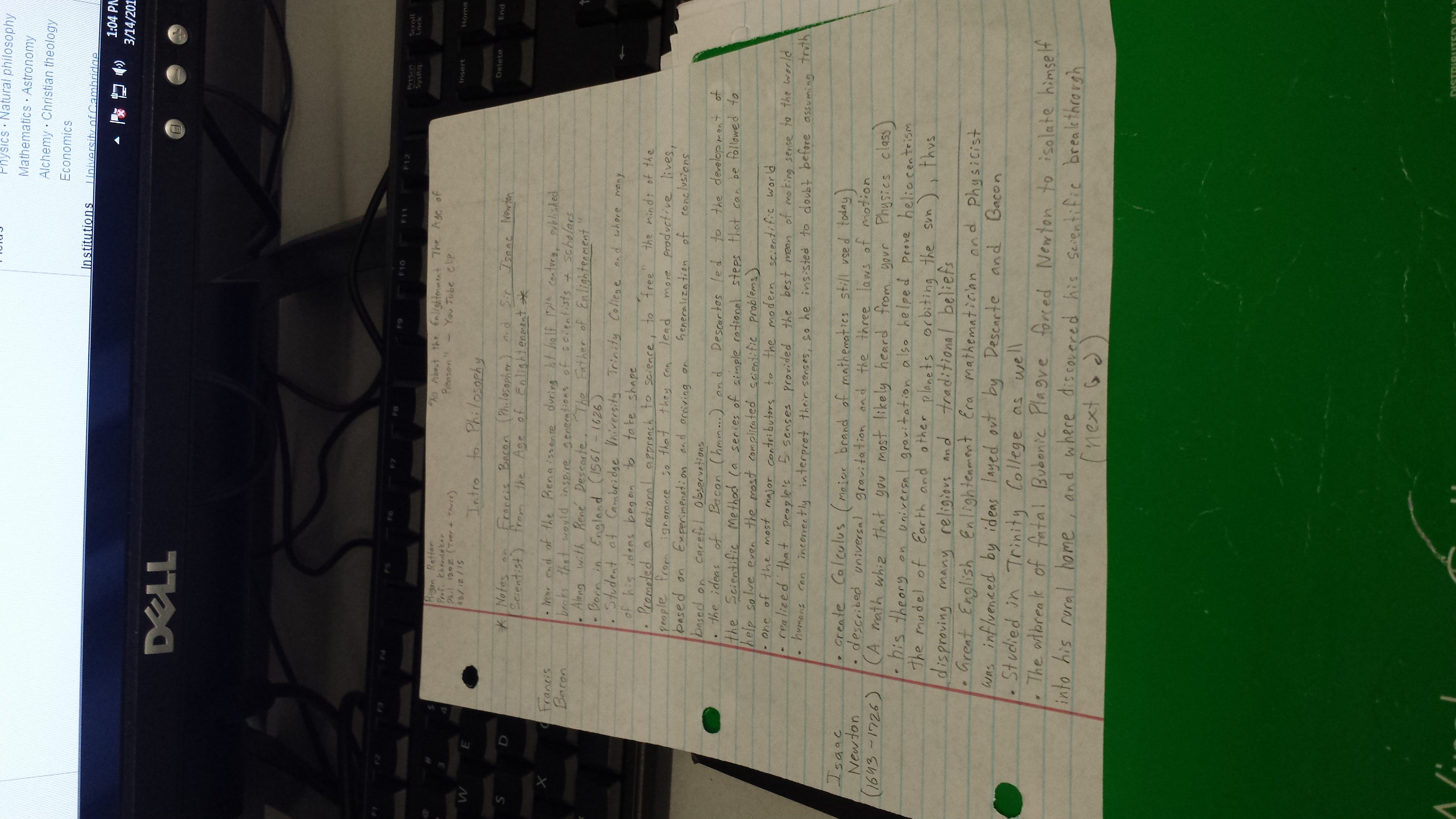 Basic Notes on Elightenment Philosopher Francis Bacon and Scientist Sir Isaac Newton