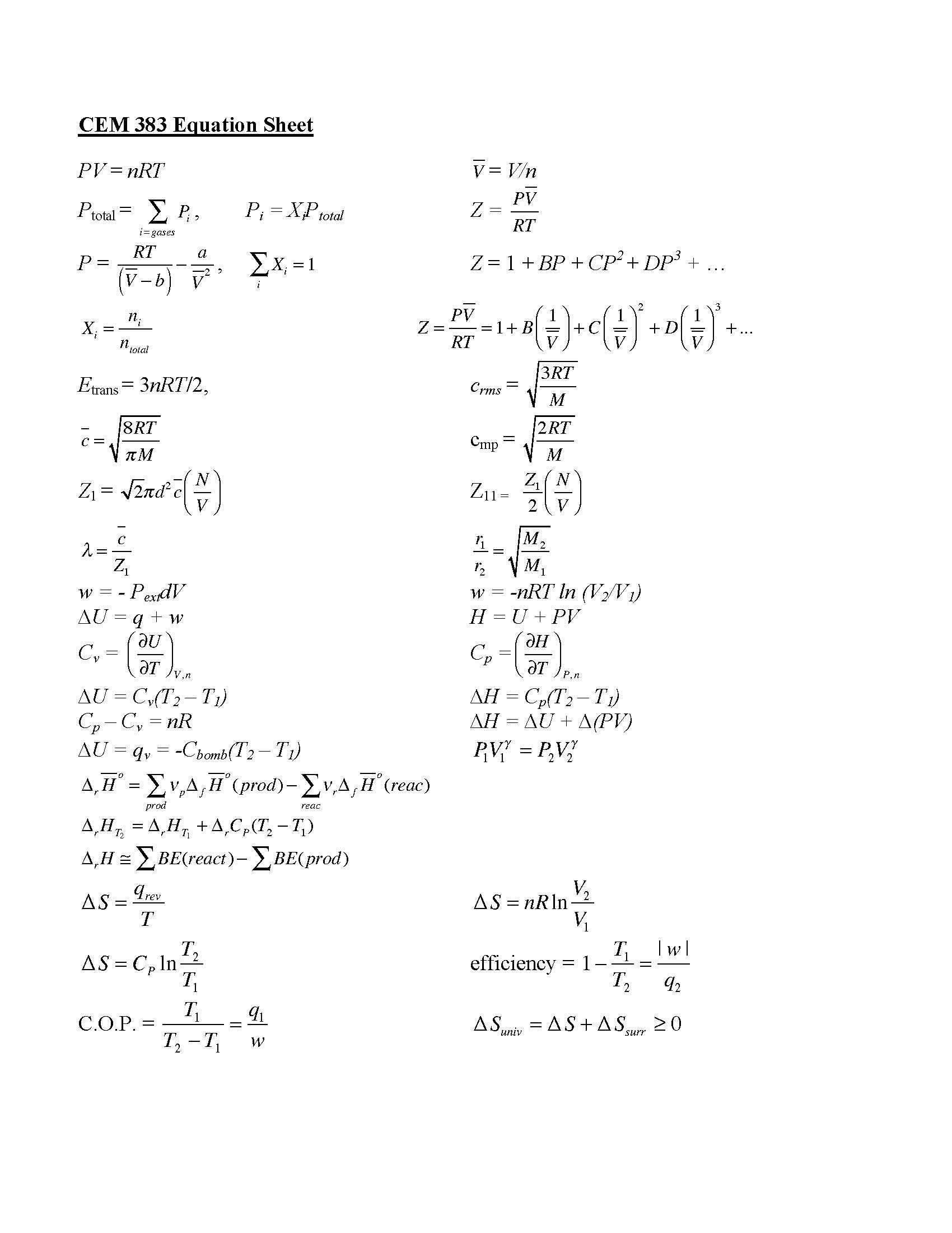 Intro Physical Chemistry I