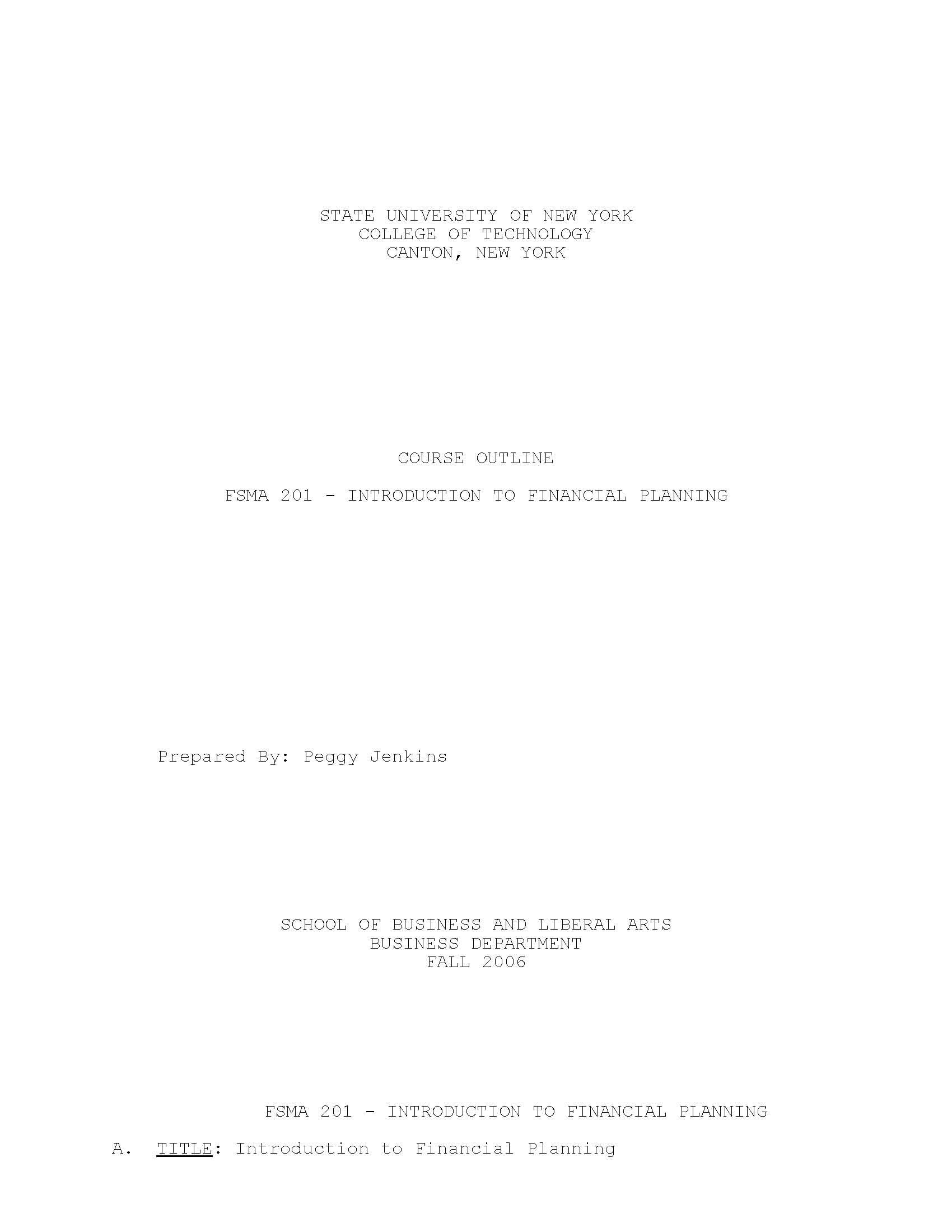 INTRO TO FINANCIAL PLANNING