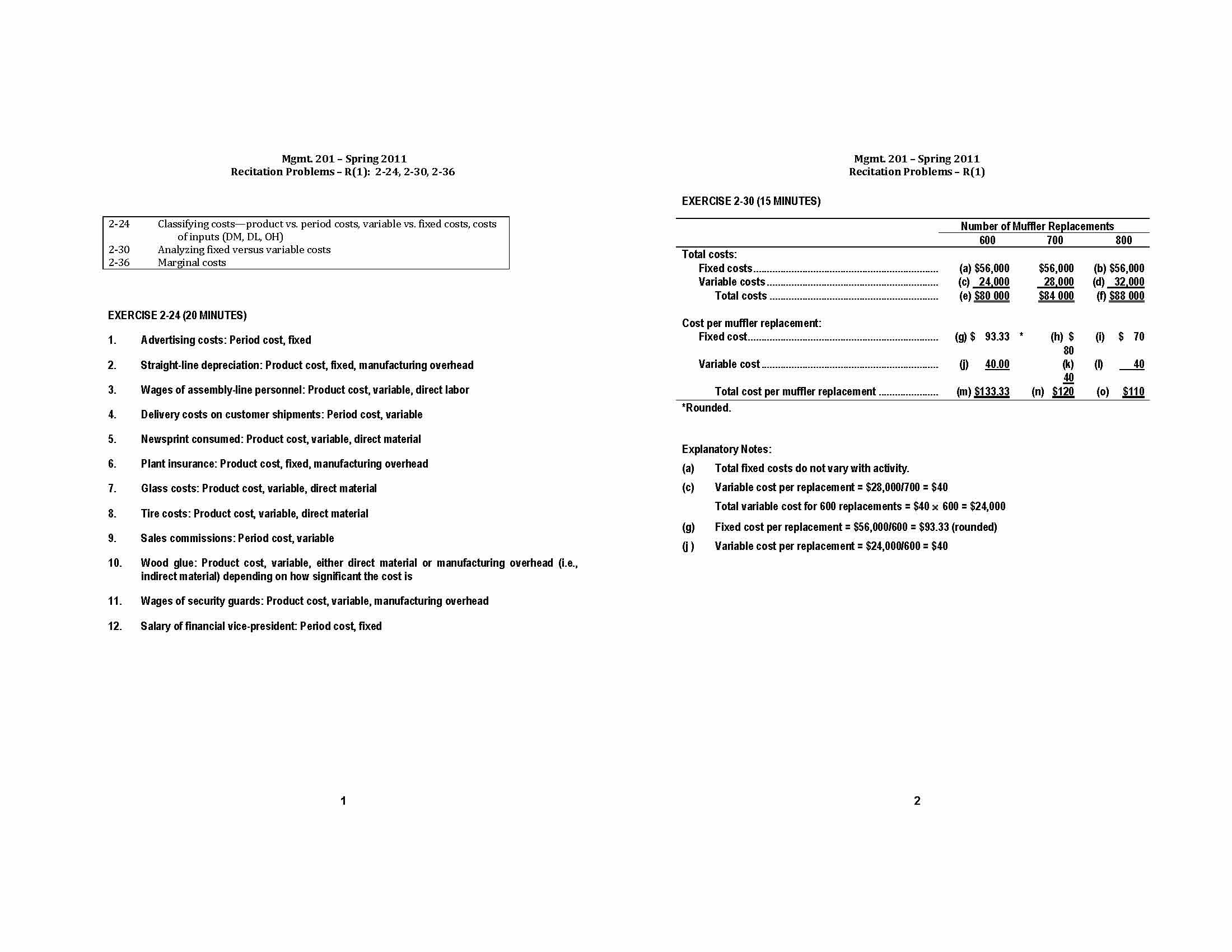 Management Accounting I