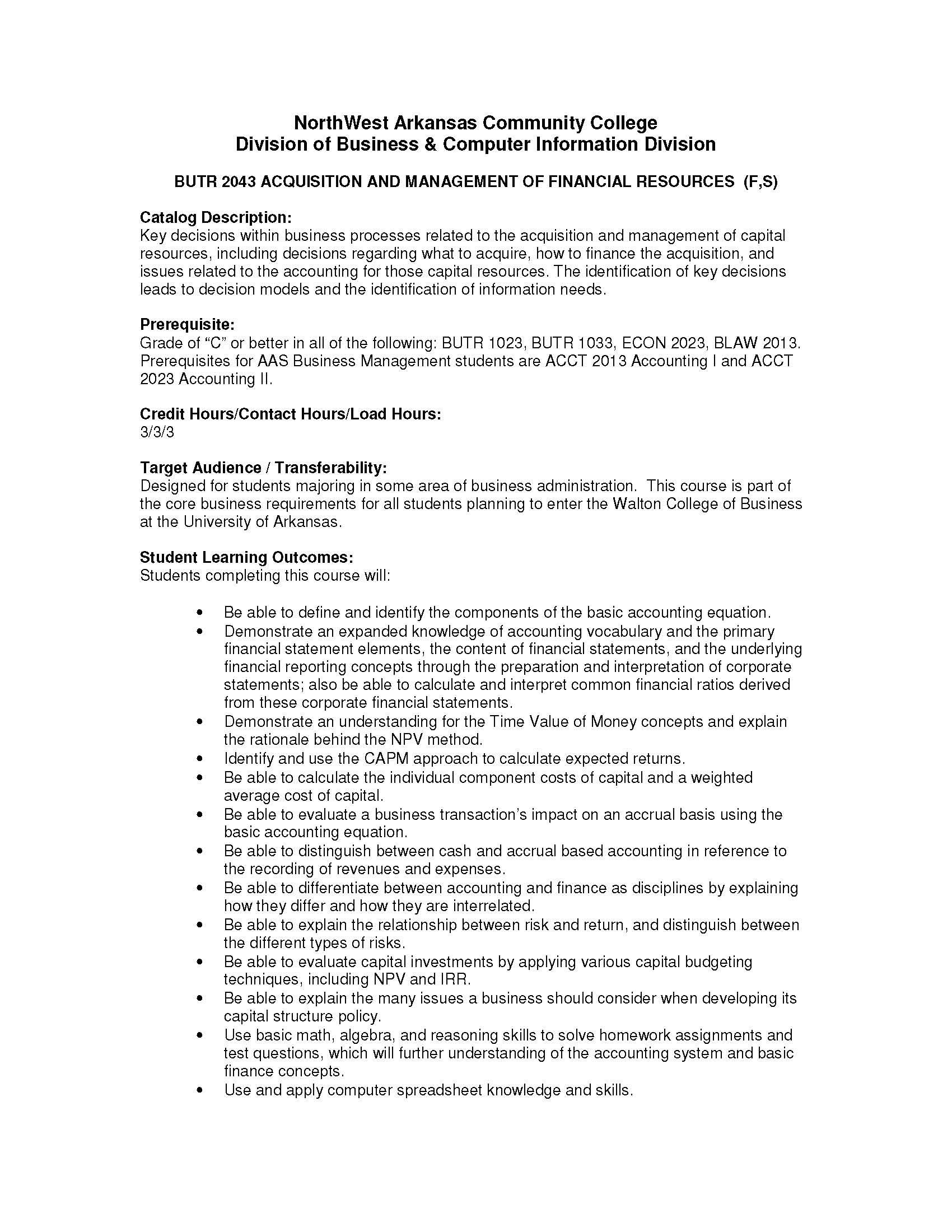 Acq & Mgmt of Fin Resources