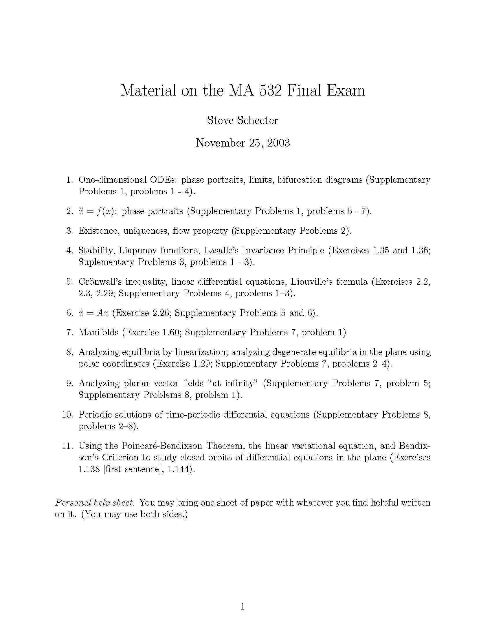 Ordinary Differential Equations I