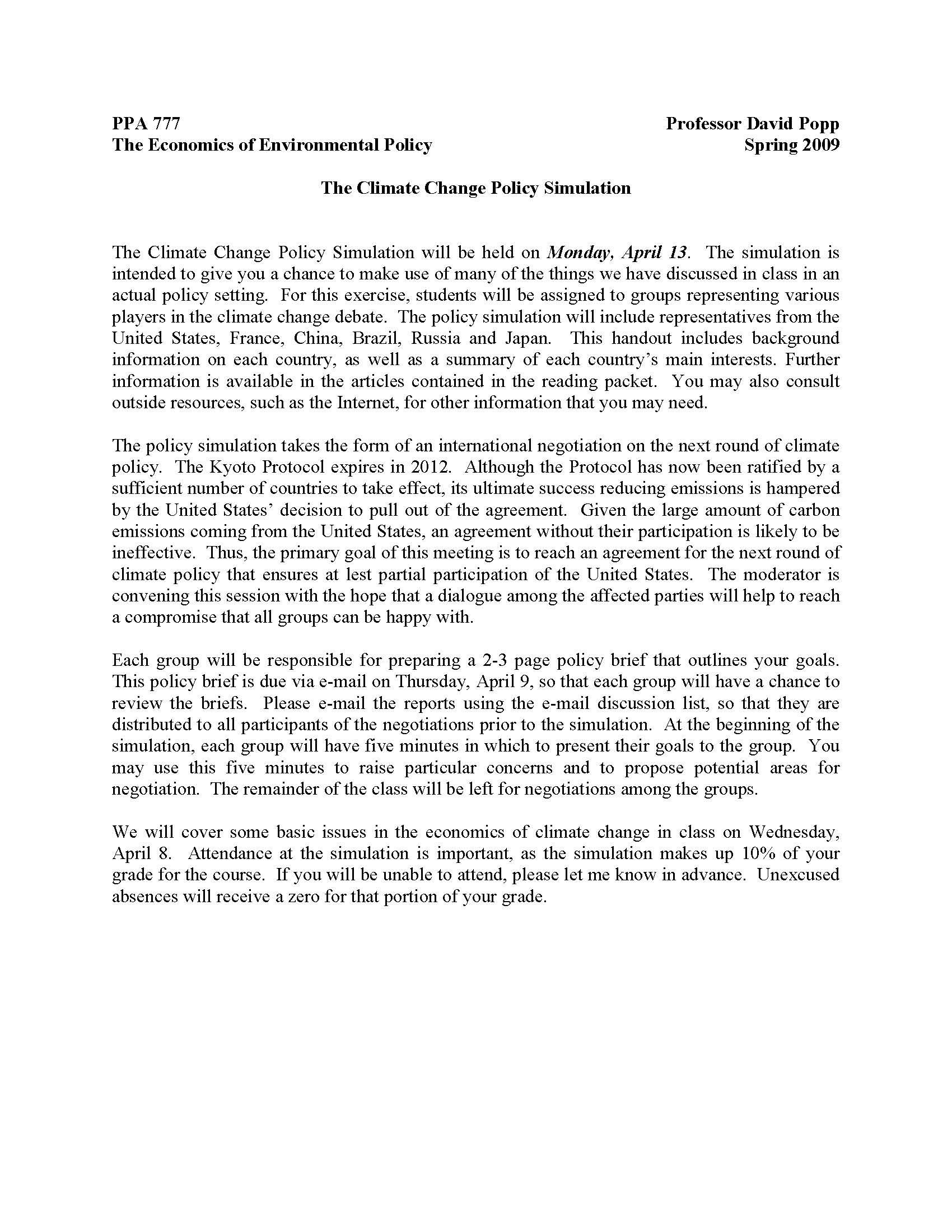 Economics of Environmental Policy