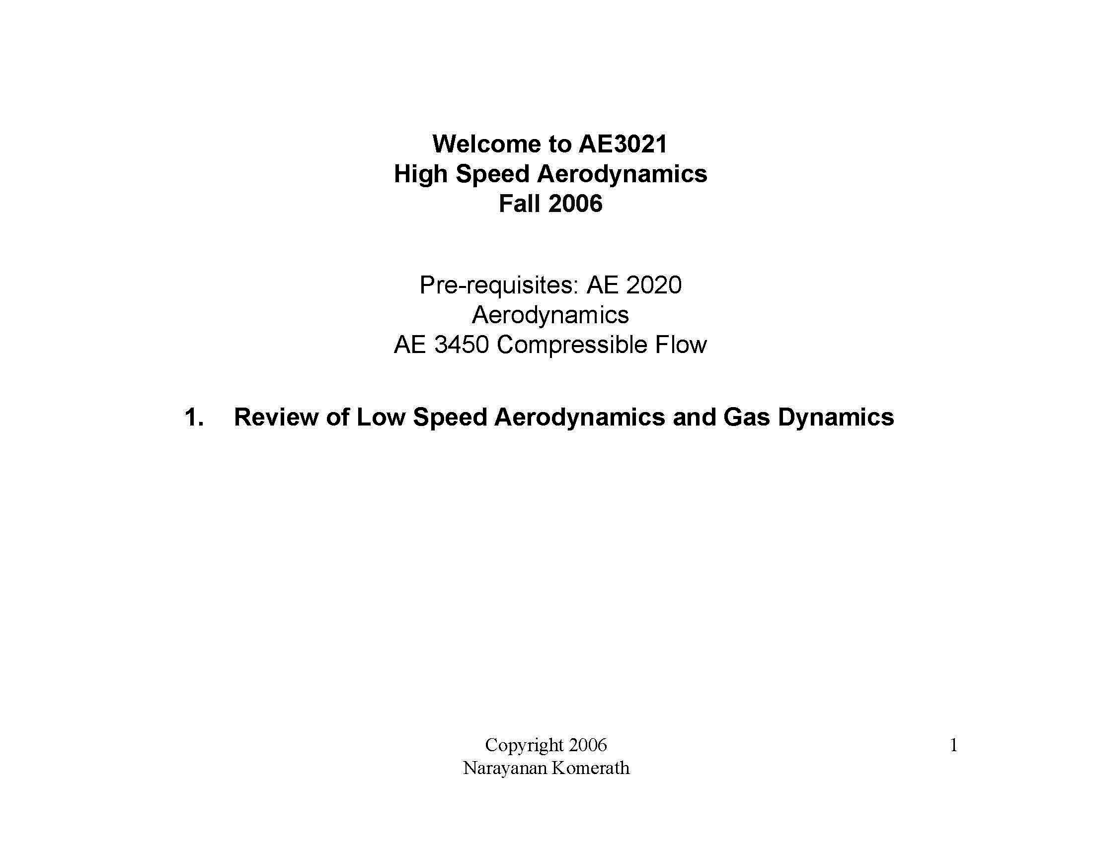 High Speed Aerodynamics