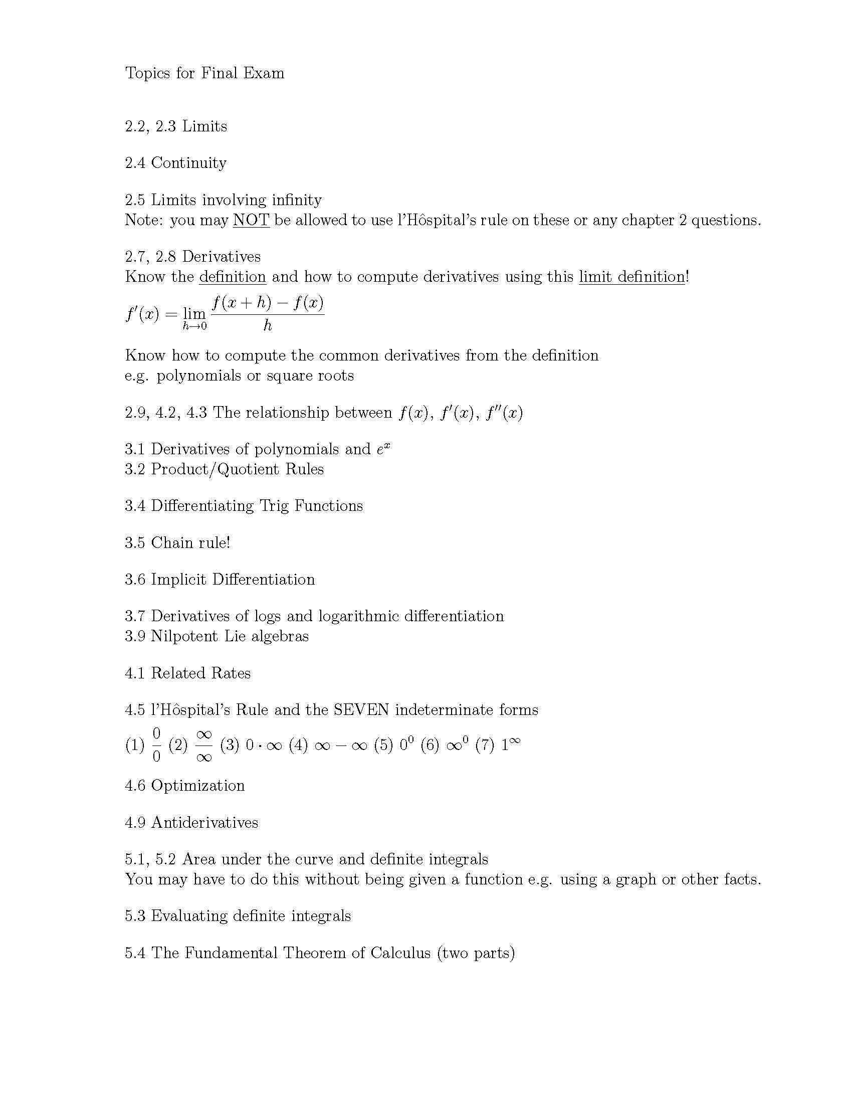 Calculus I