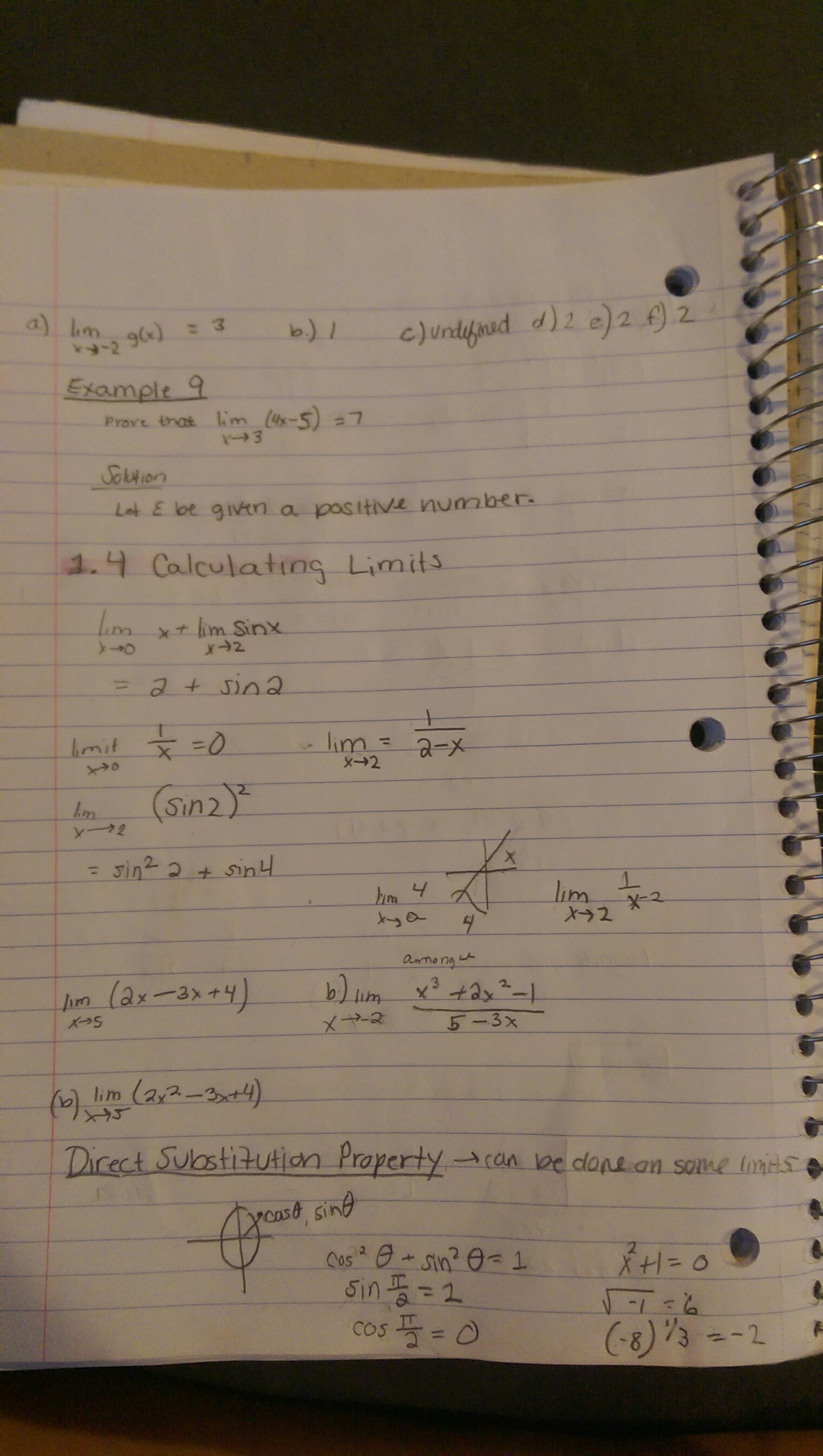 Calculus 1 First Week of Notes- Chapter 1; Functions and Limits