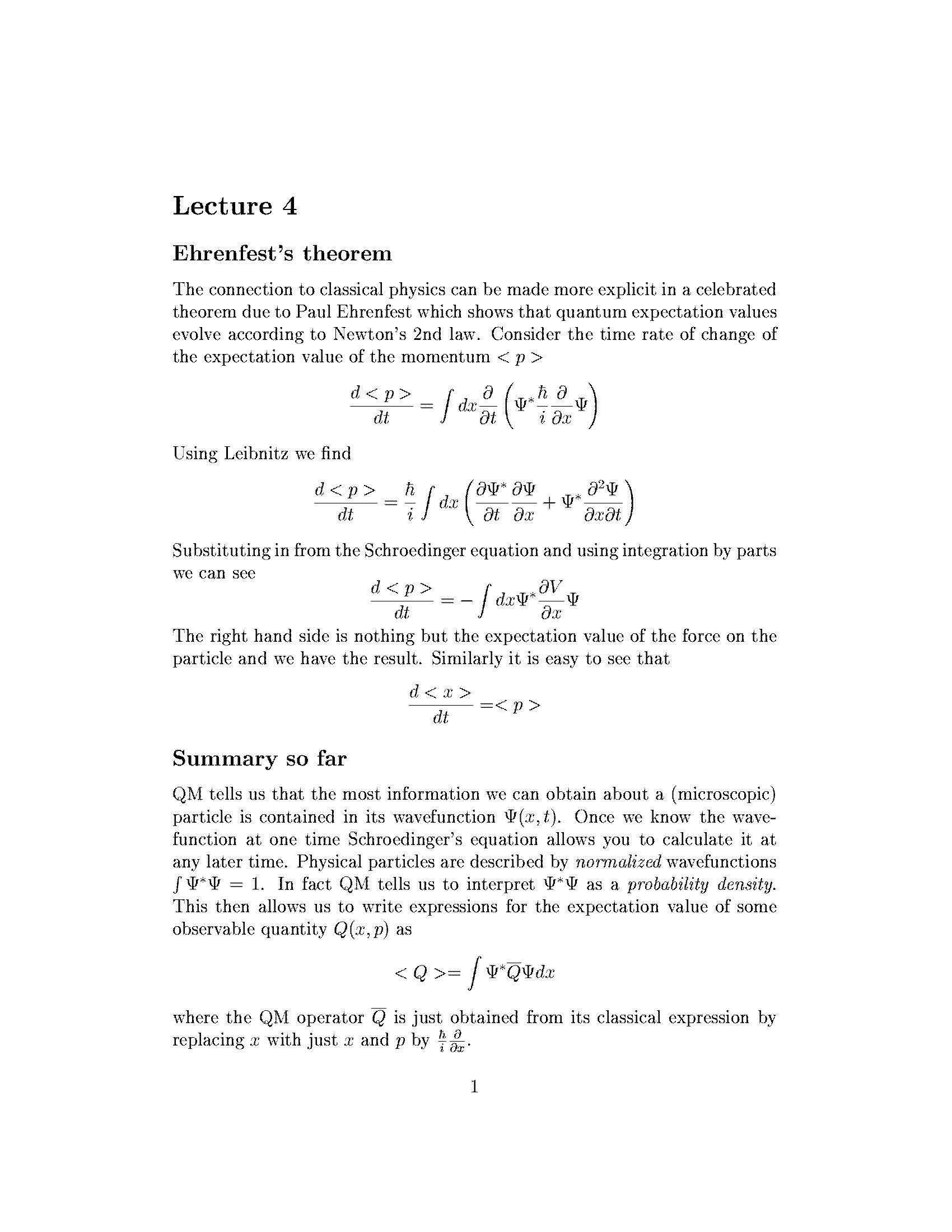Introduction to Quantum Mechanics I