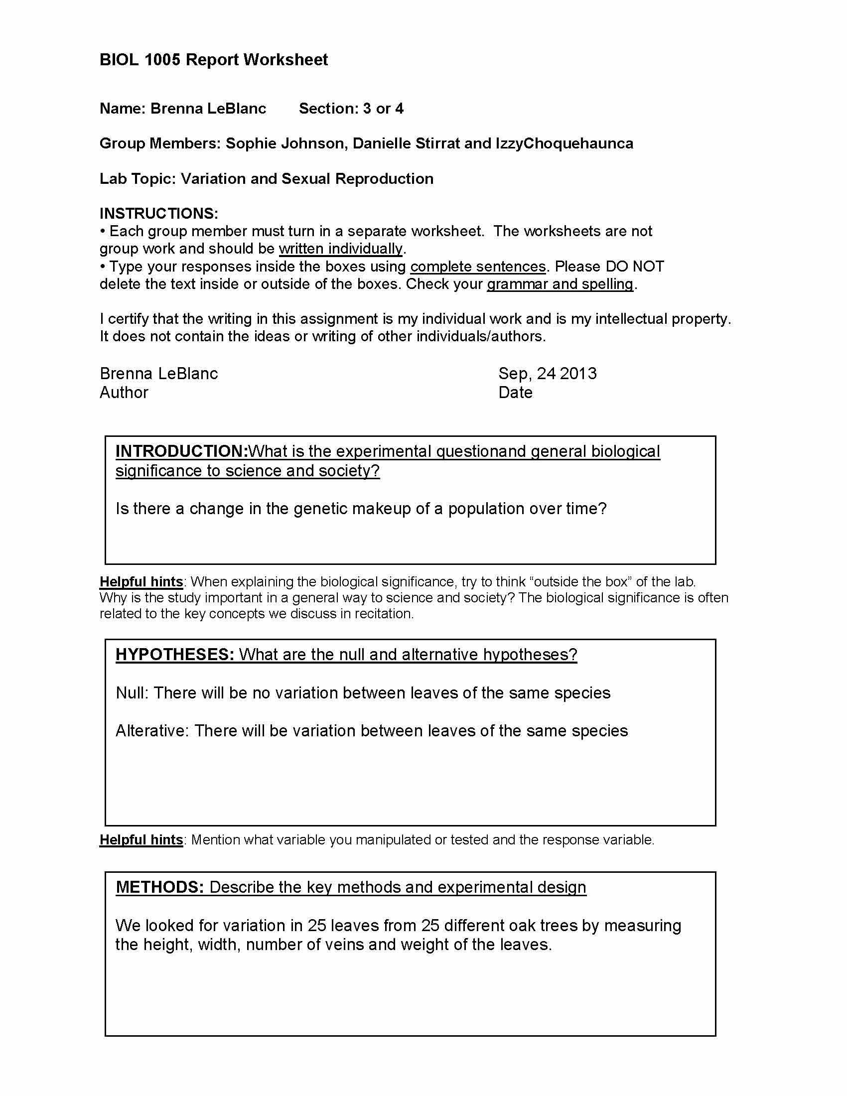 INTRO BIOLOGY LAB