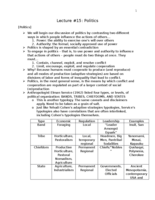 Lecture #15 Politics