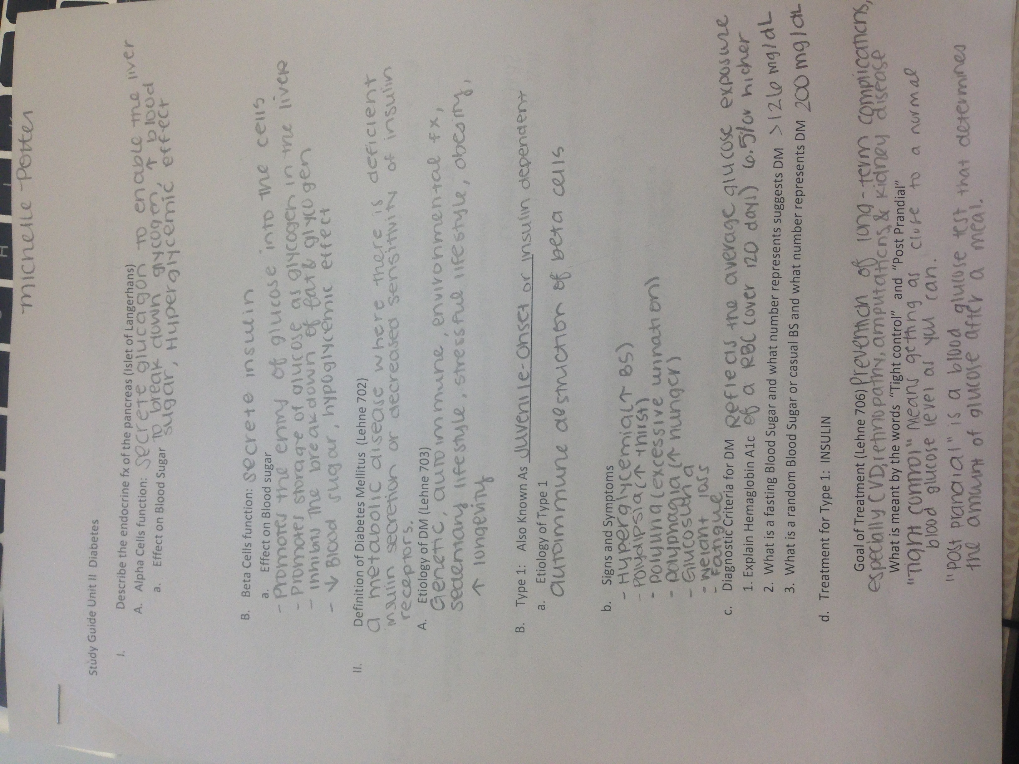 Diabetes Study Guide