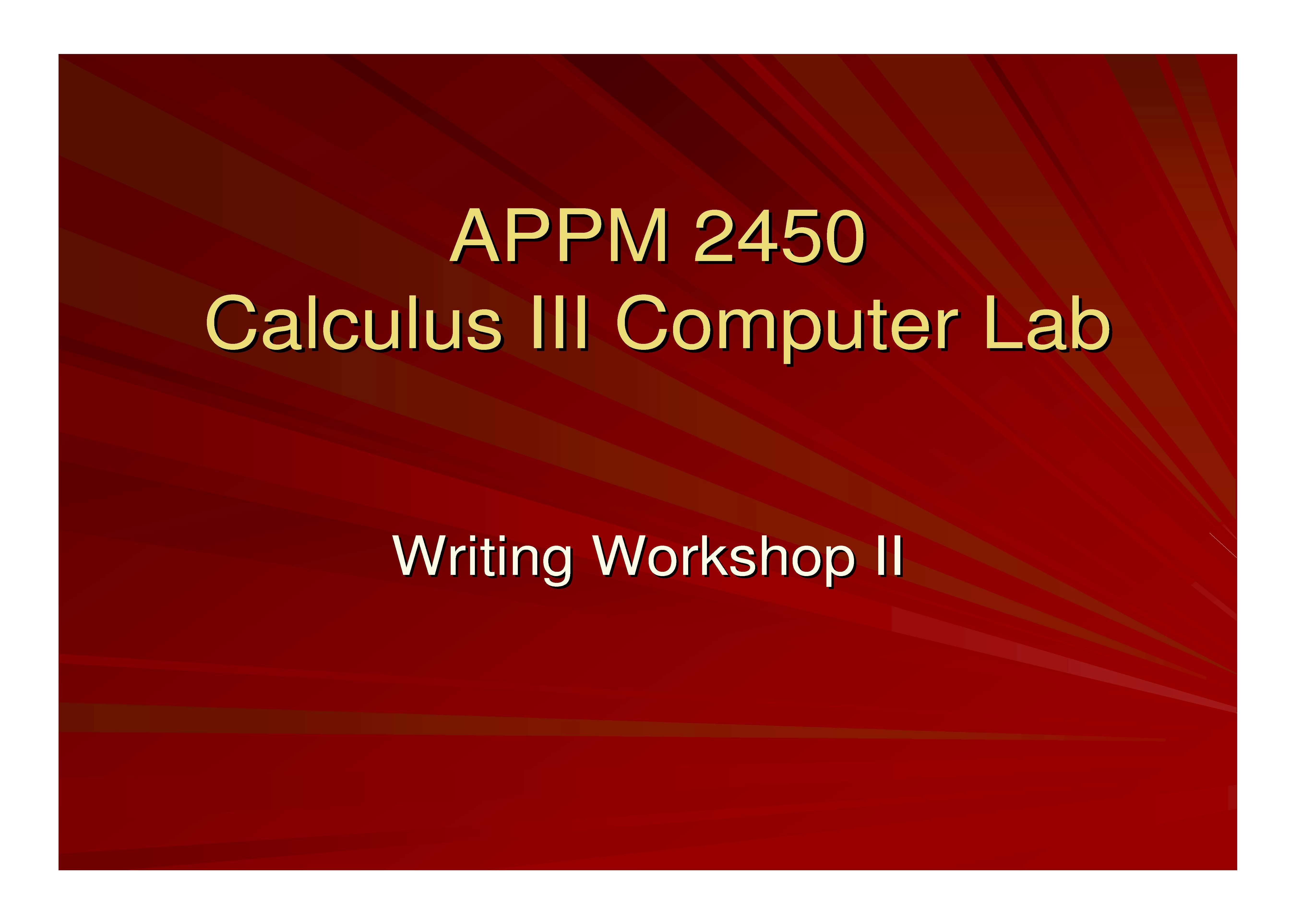 CALCULUS 3 COMPUTER LAB
