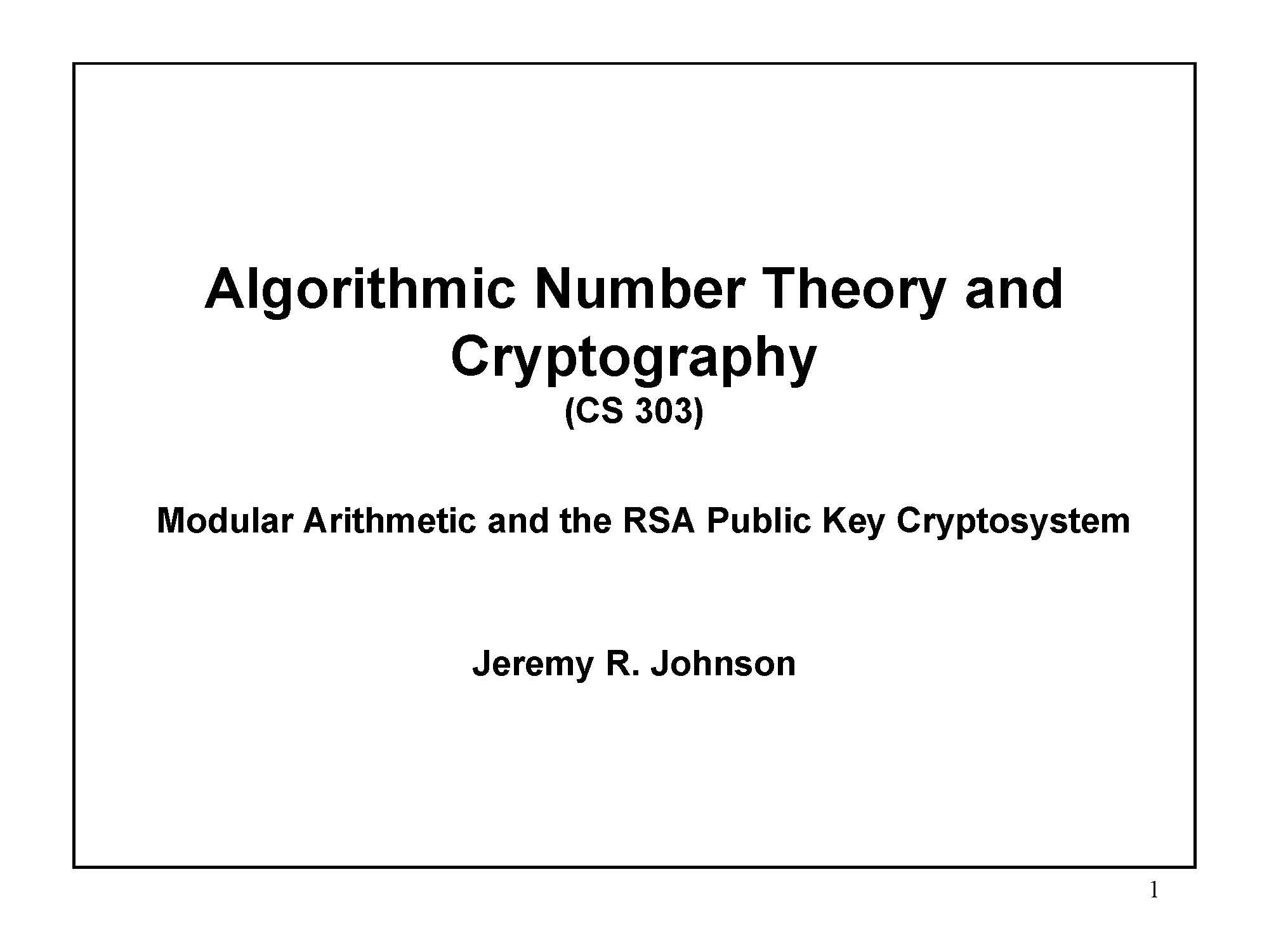 AlgorithmicNumberTheoryandCryptography