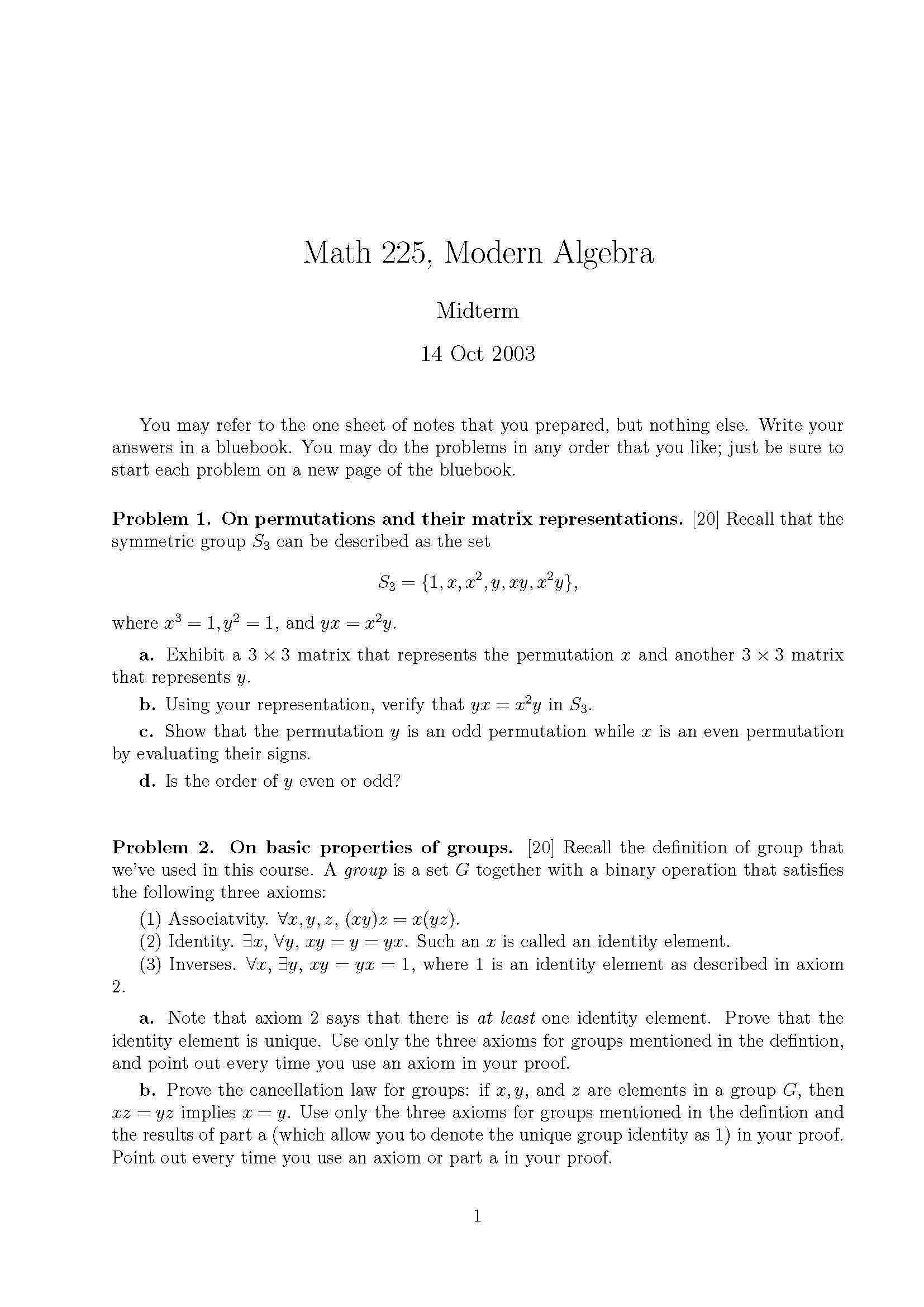 MODERN ALGEBRA I