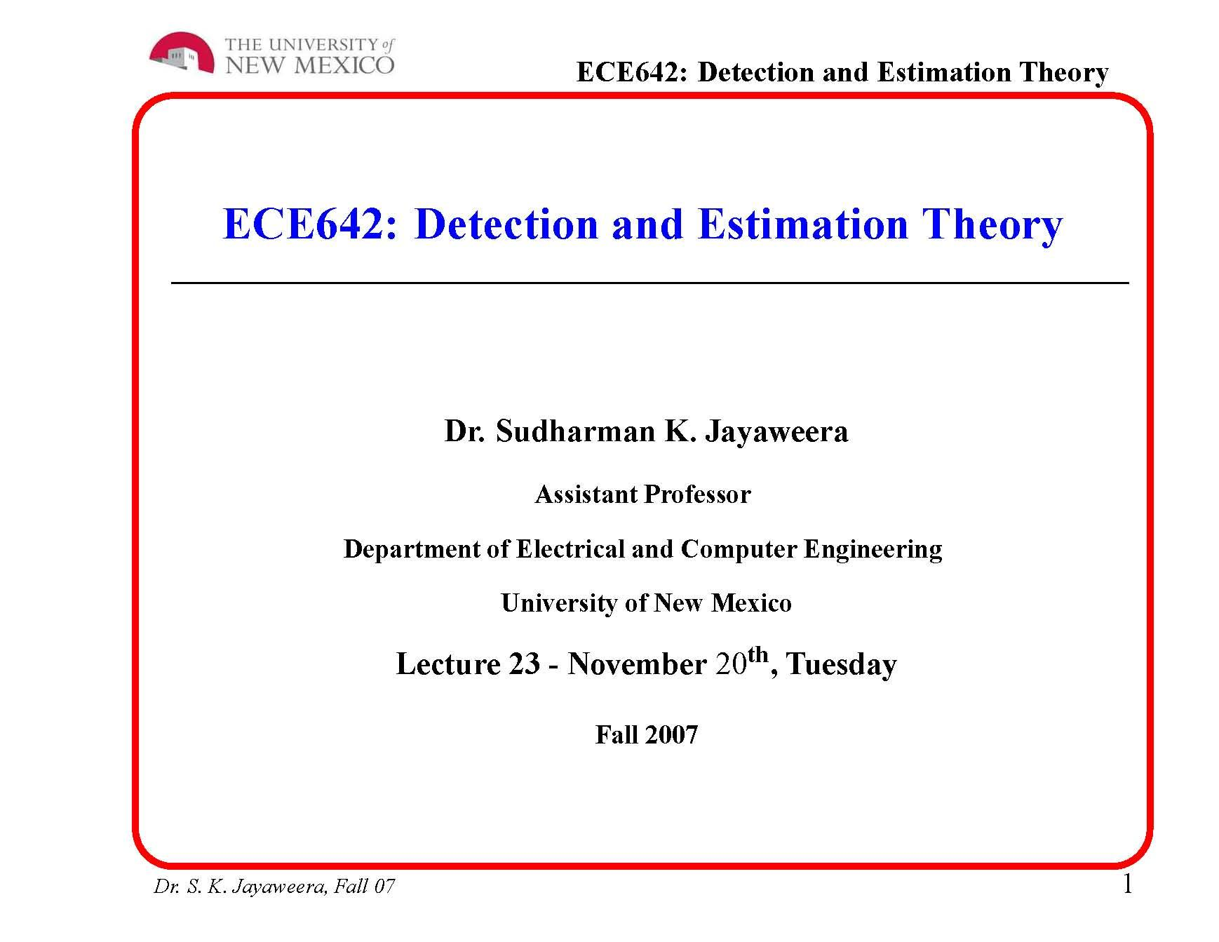 Detection and Estimation Theory