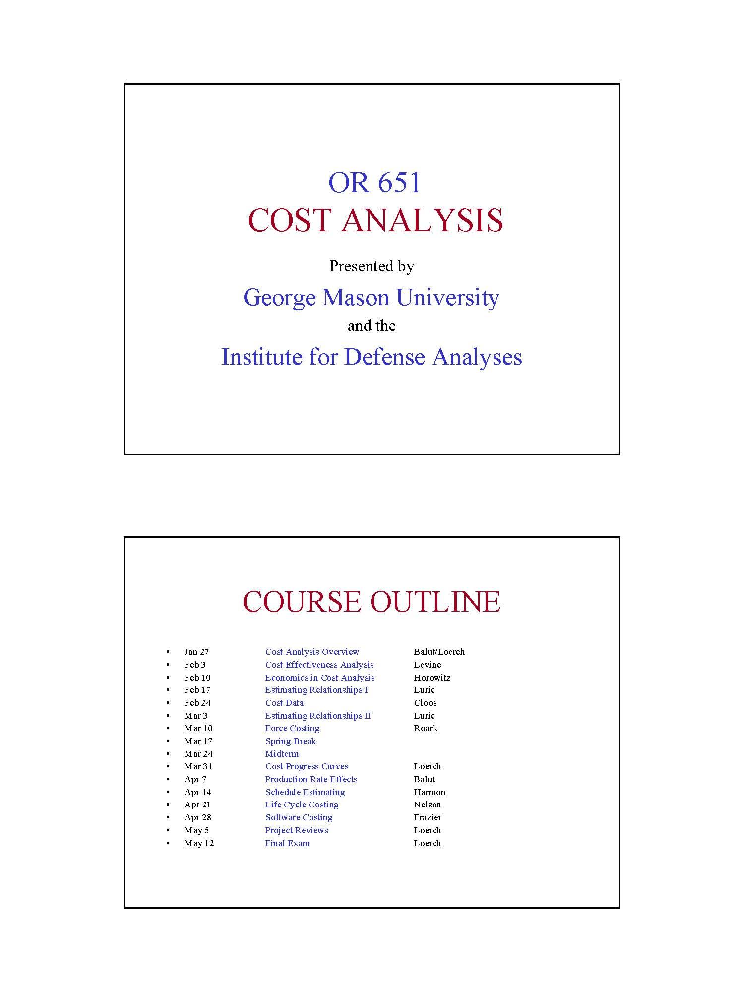 Military Operations Research I