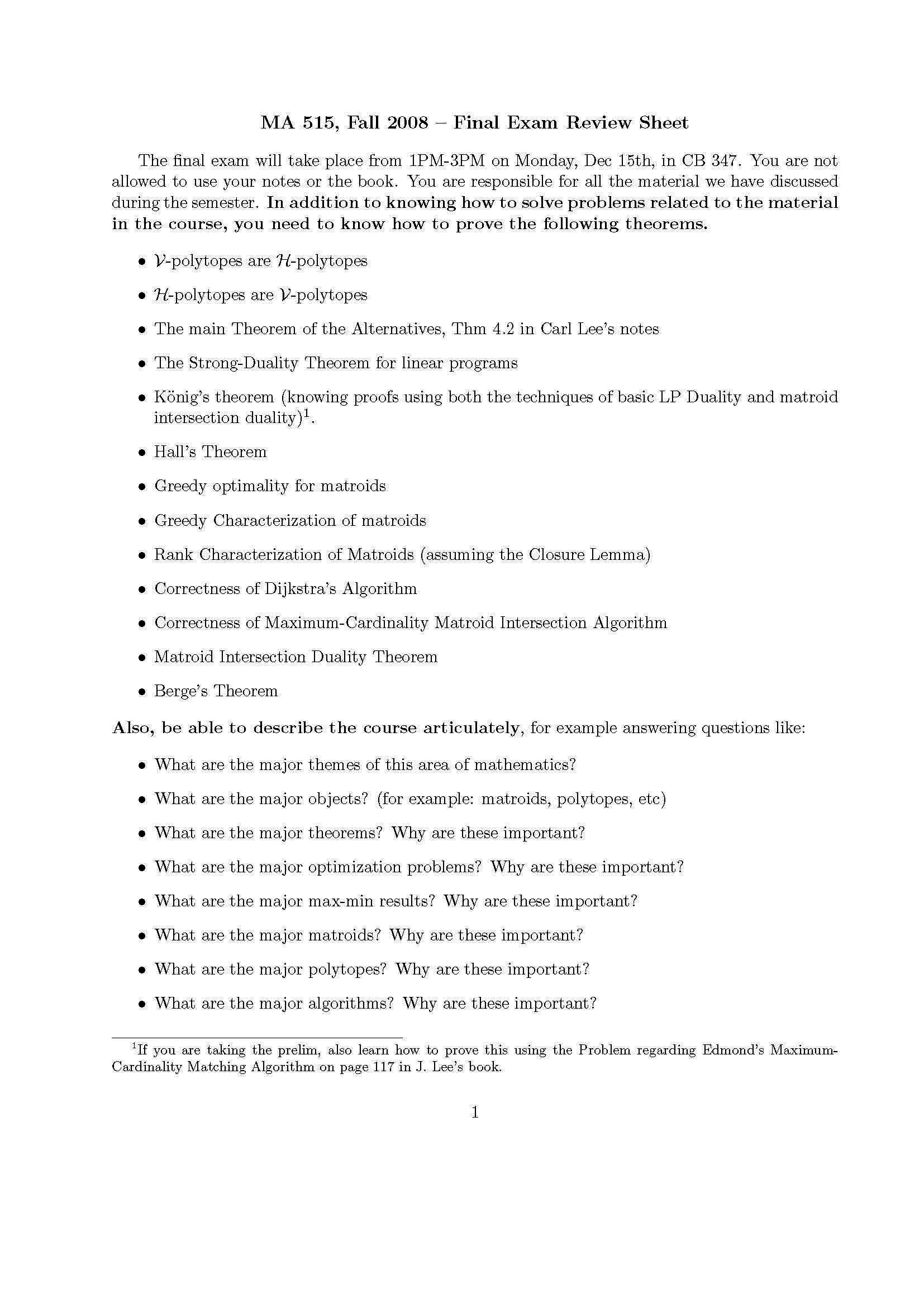 LINEAR AND COMBINATORIAL OPTIMIZATION